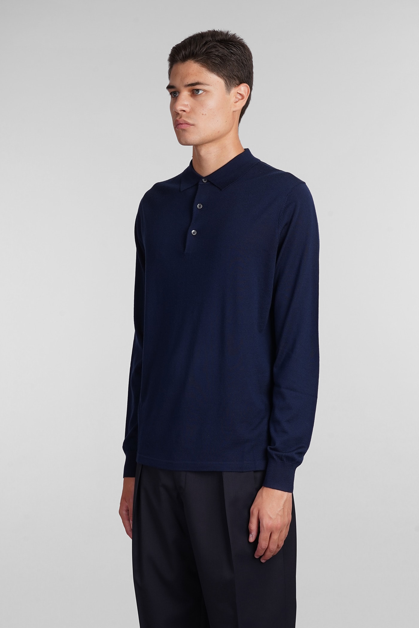 Shop Aspesi M197 Polo In Blue Wool