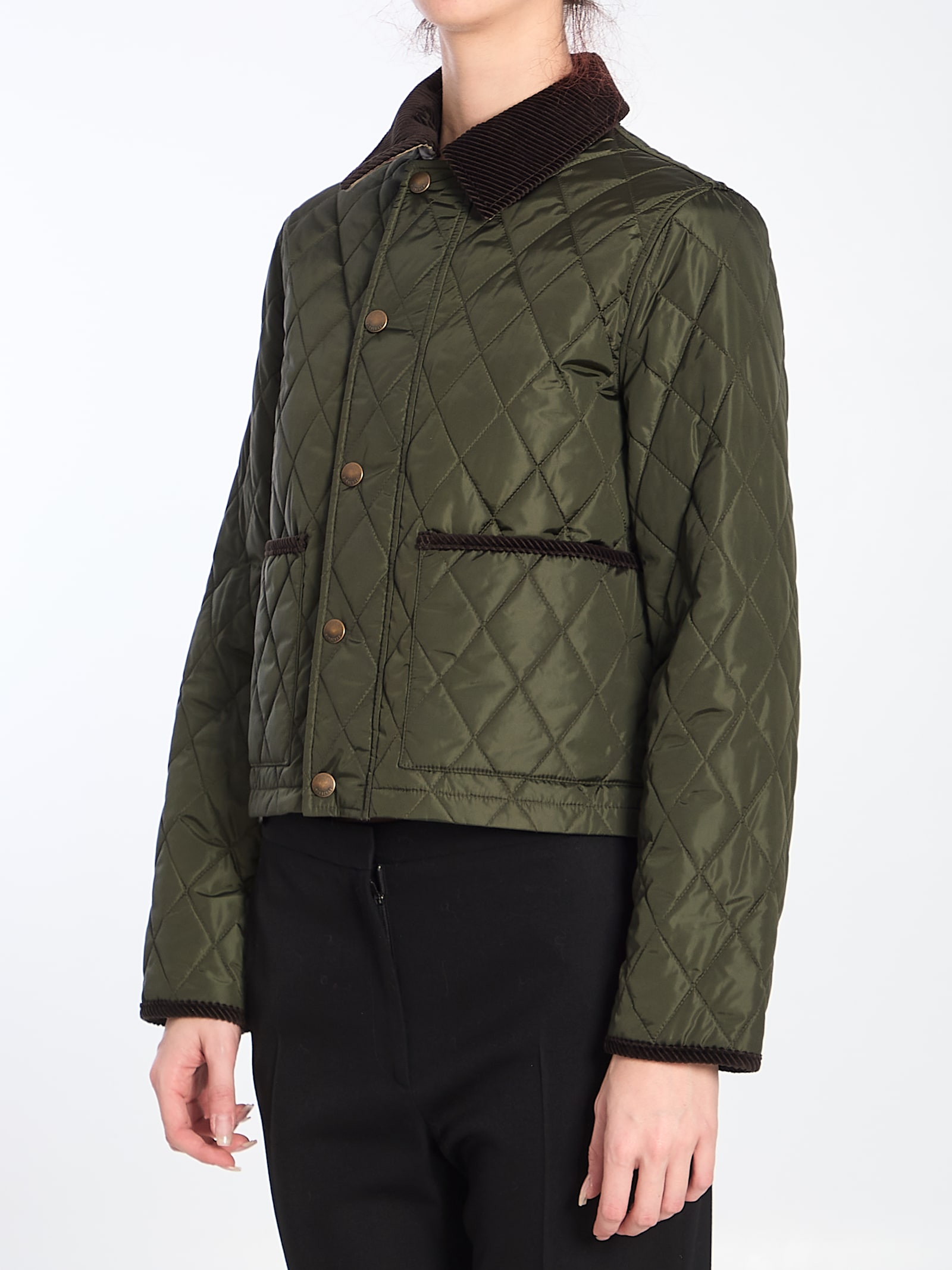 Shop Burberry Cropped Quilted Jacket In Shale/brush Ip Check
