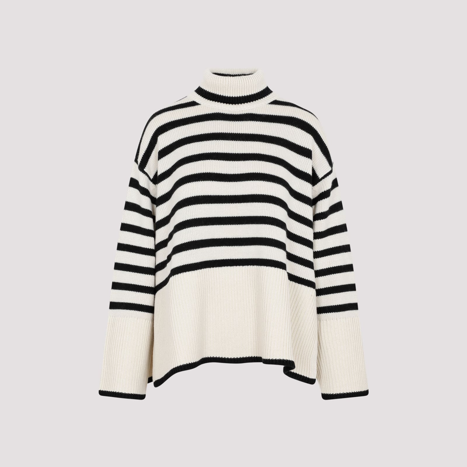 Shop Totême Striped Roll Neck Jumper In Light Sand Stripe