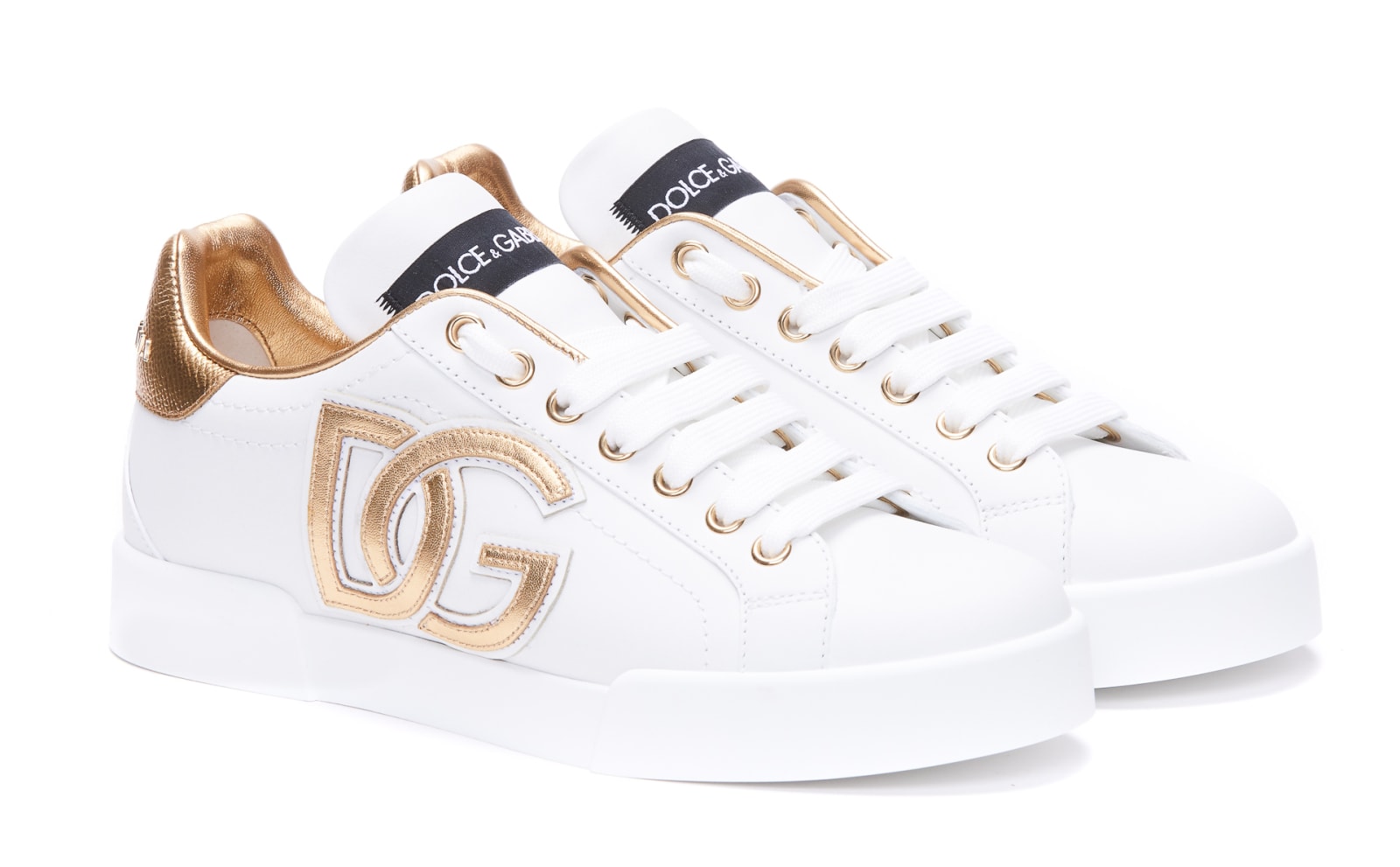 Shop Dolce & Gabbana Portofino Sneakers In Bianco Oro