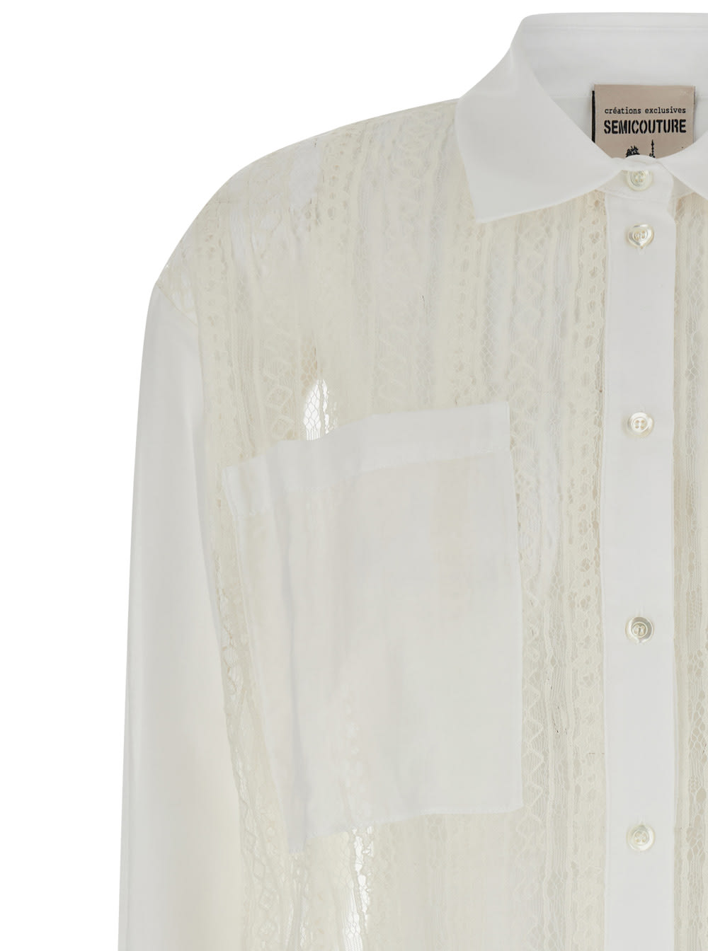 Shop Semicouture White Panelled Lace Design Shirt In Cotton Blend Woman