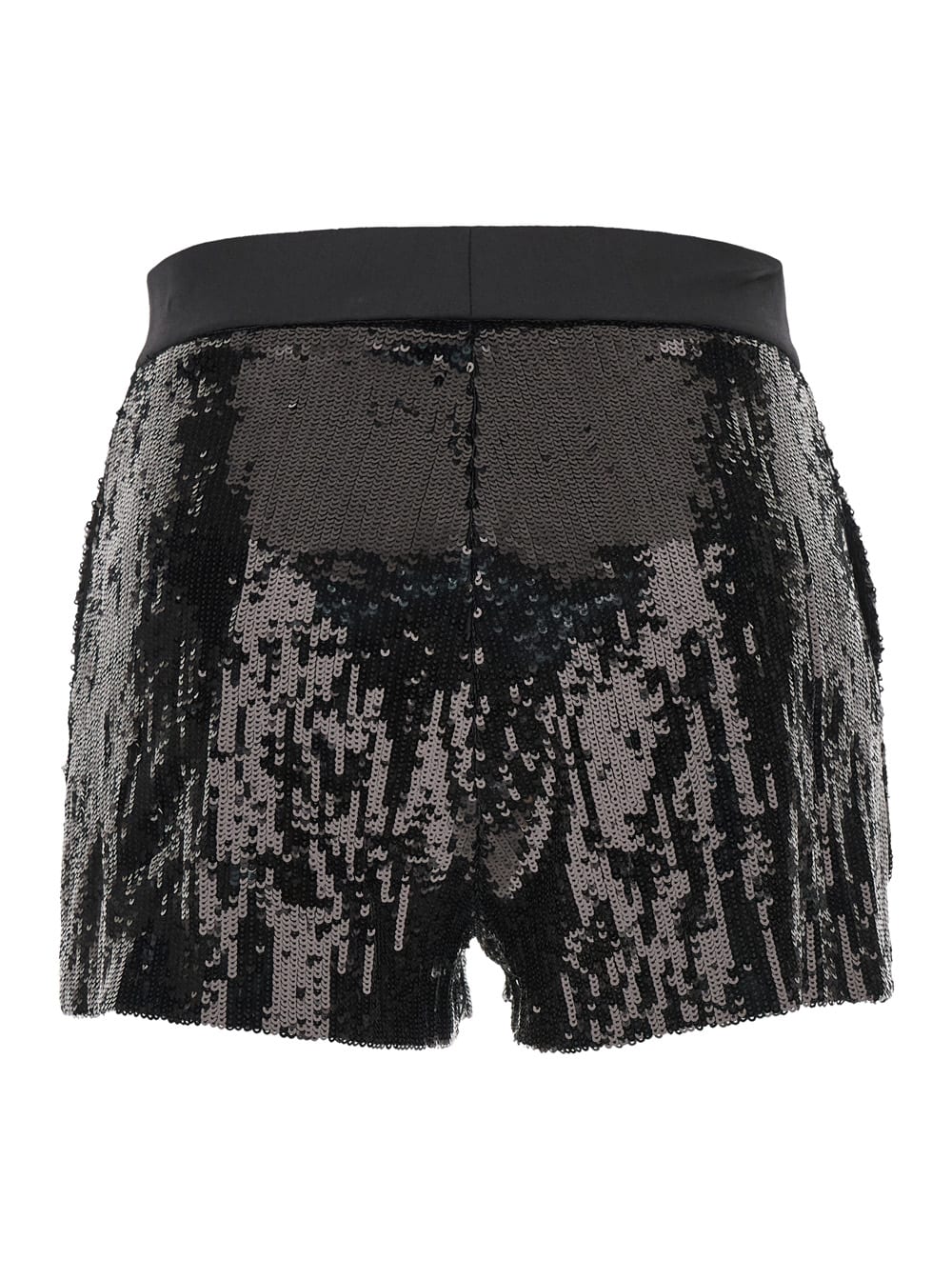 Shop Pt Torino Black Sequin Shorts With Middle Waist In Tech Fabric Woman