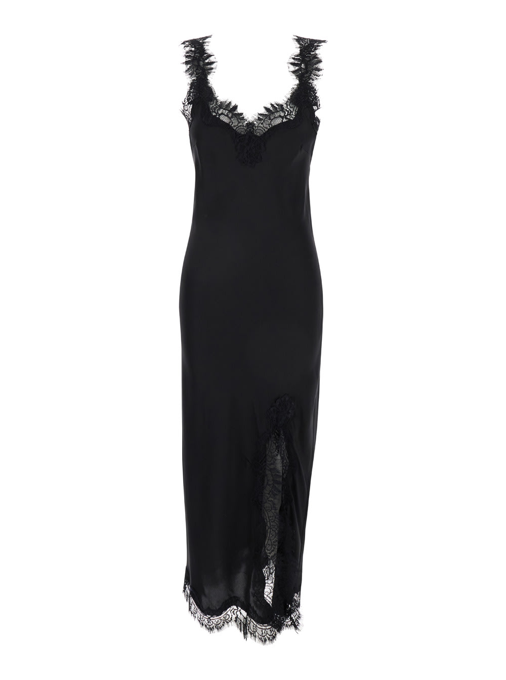 Gold Hawk miley Long Black Dress With Tonal Lace Trim In Silk Woman