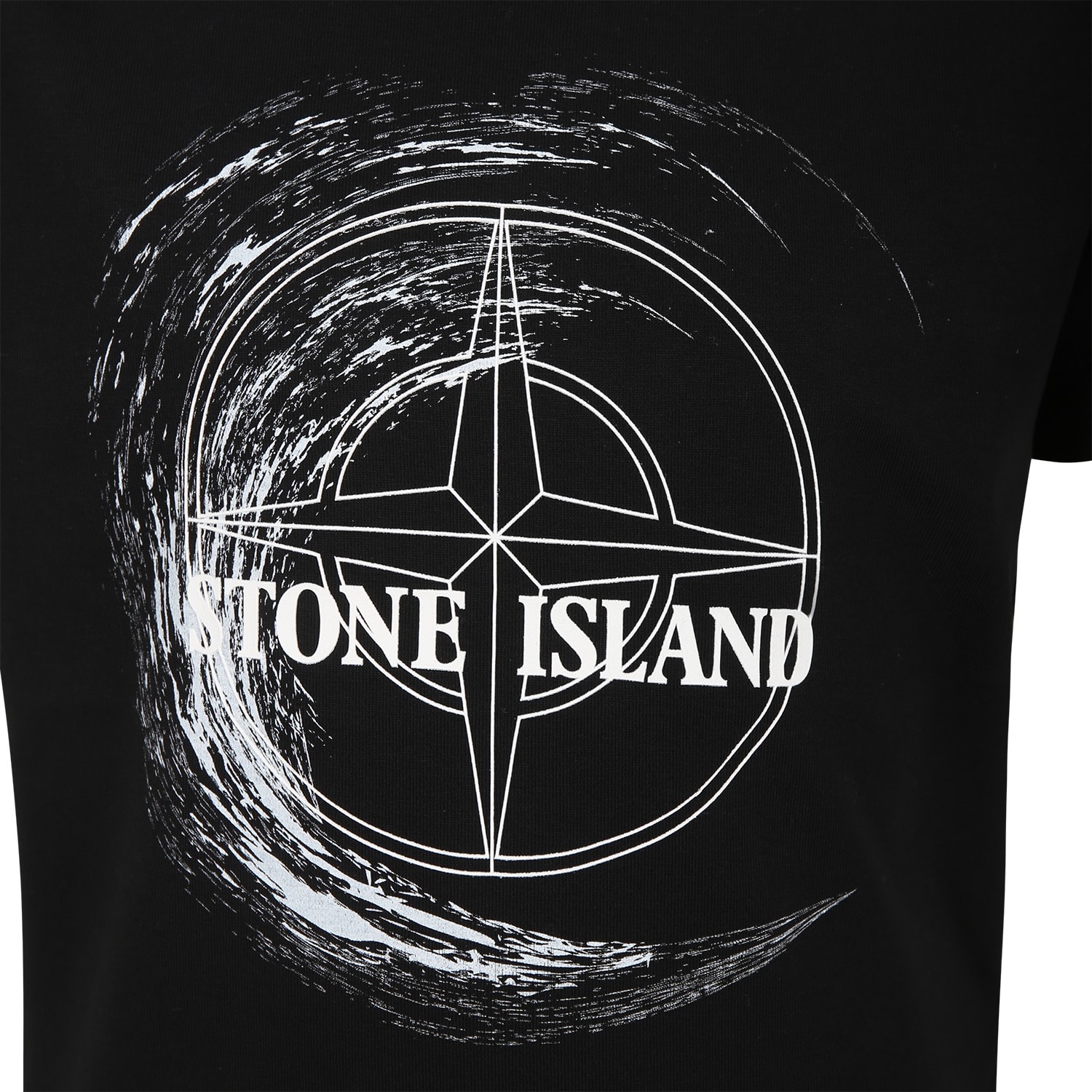 Shop Stone Island Junior Black T-shirt For Boy With Print And Logo