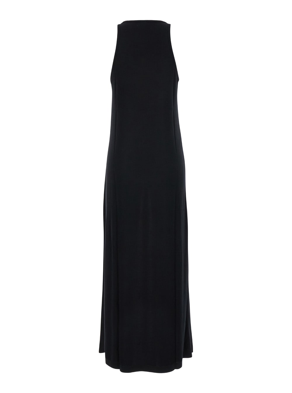 Shop Totême Long Black Dress With Scoop Neck In Jersey Woman