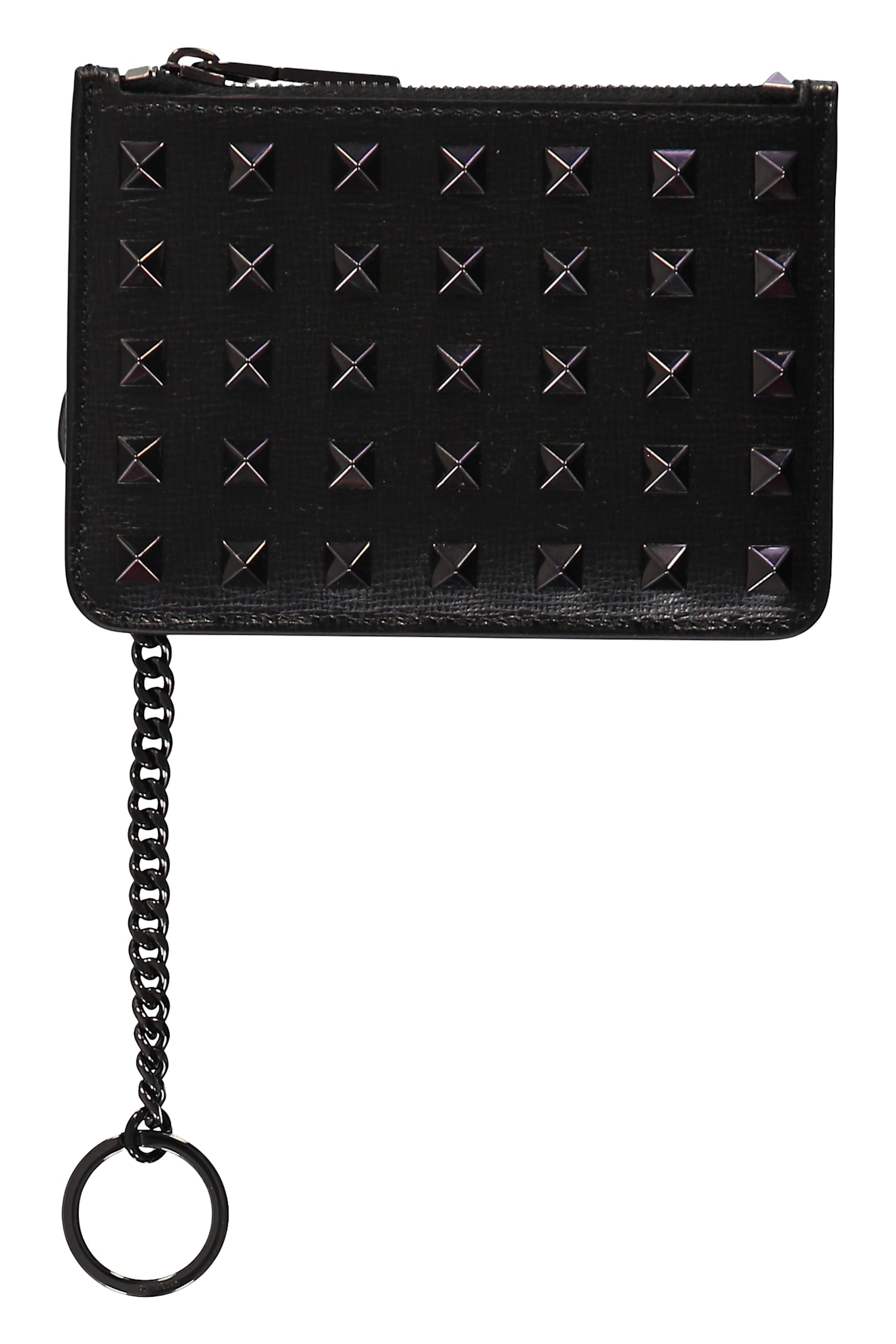 Valentino Leather Card Holder In Black