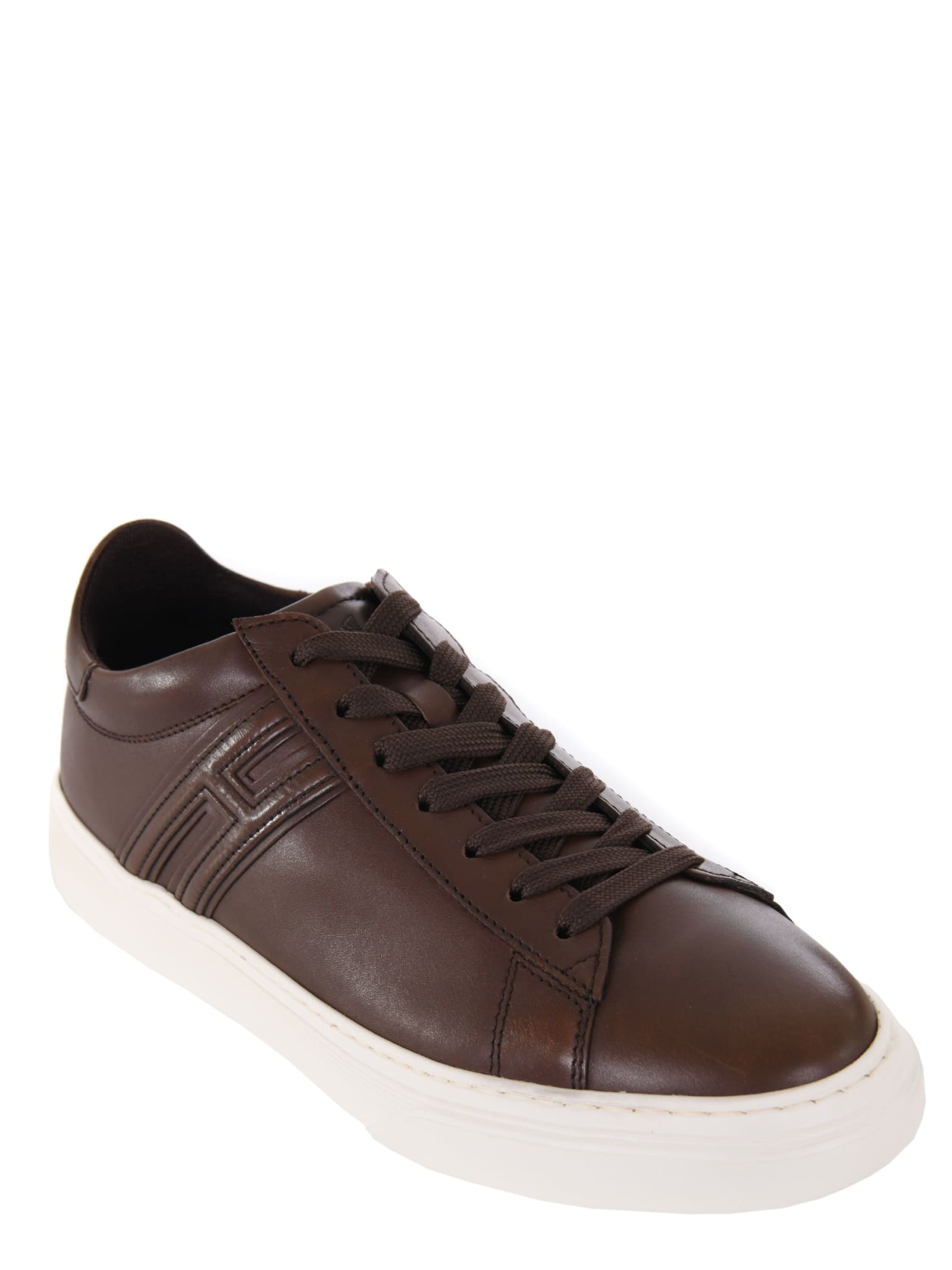 Shop Hogan Sneakers H365 In Leather In Marrone