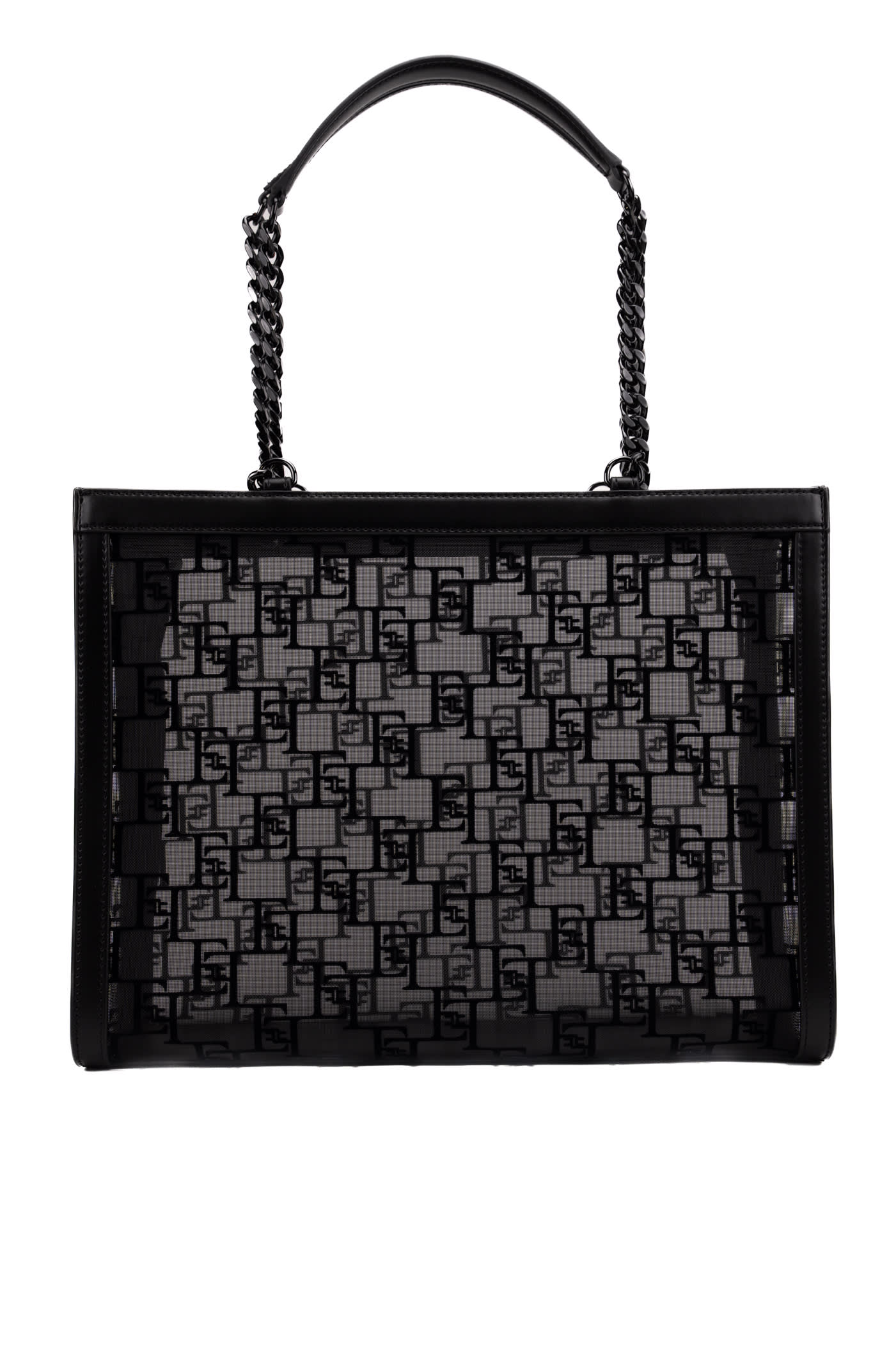 Elisabetta Franchi Large Flocked-logo Shoulder Bag In Black