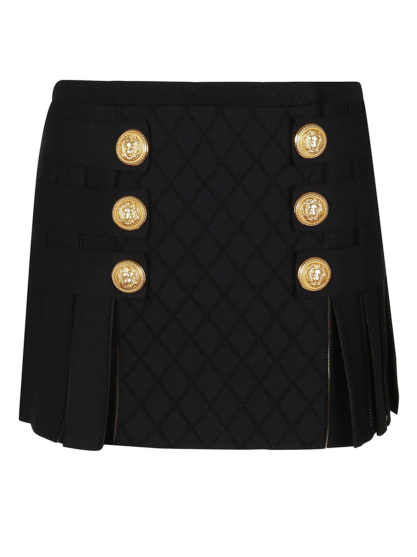 Balmain 6btn Pleated Knit Mini Kilt Skirt
