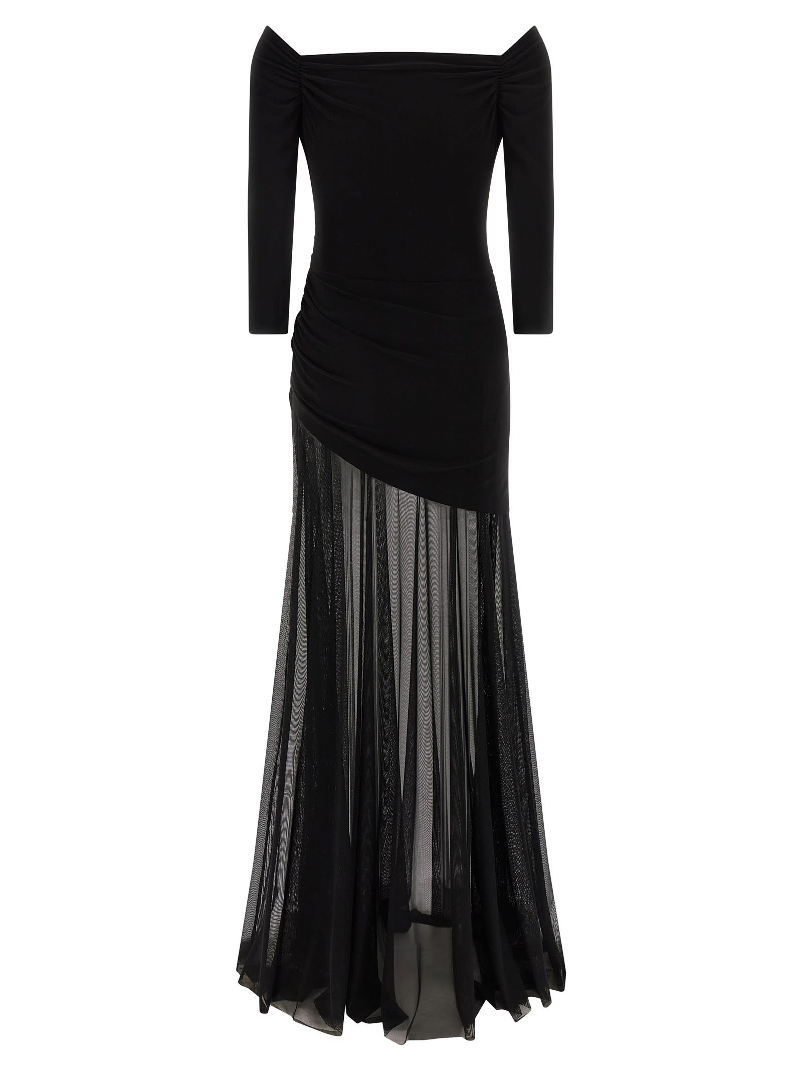 Norma Kamali Off Shoulder Sweetheart Combo Flared Gown In Black