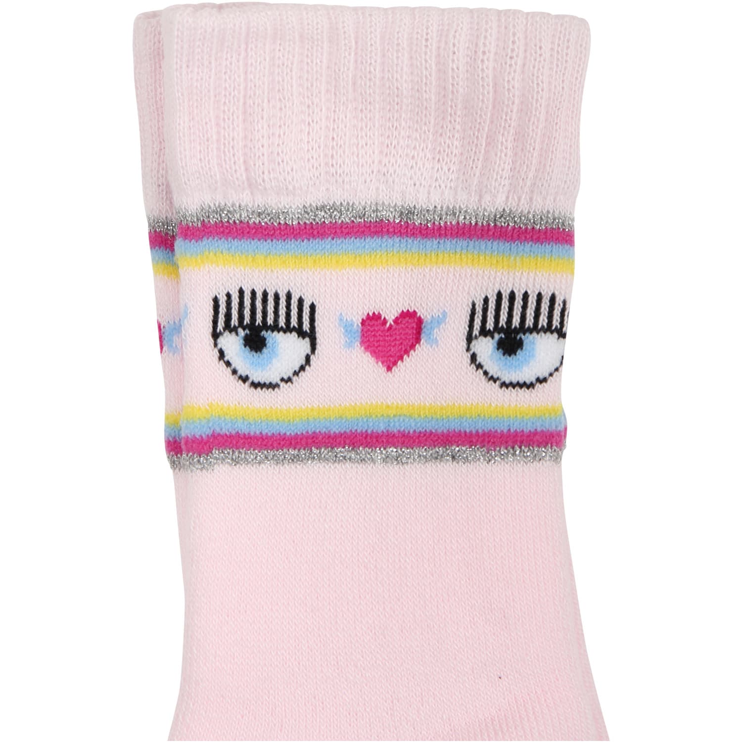 Shop Chiara Ferragni Pink Socks For Girl With Flirting Eyes And Hearts