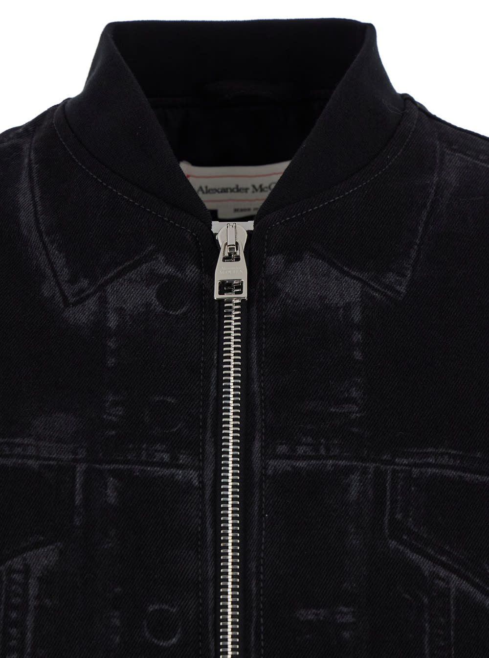 Shop Alexander Mcqueen Black Bomber Jacket With Ghostwash Print In Cotton Denim Man