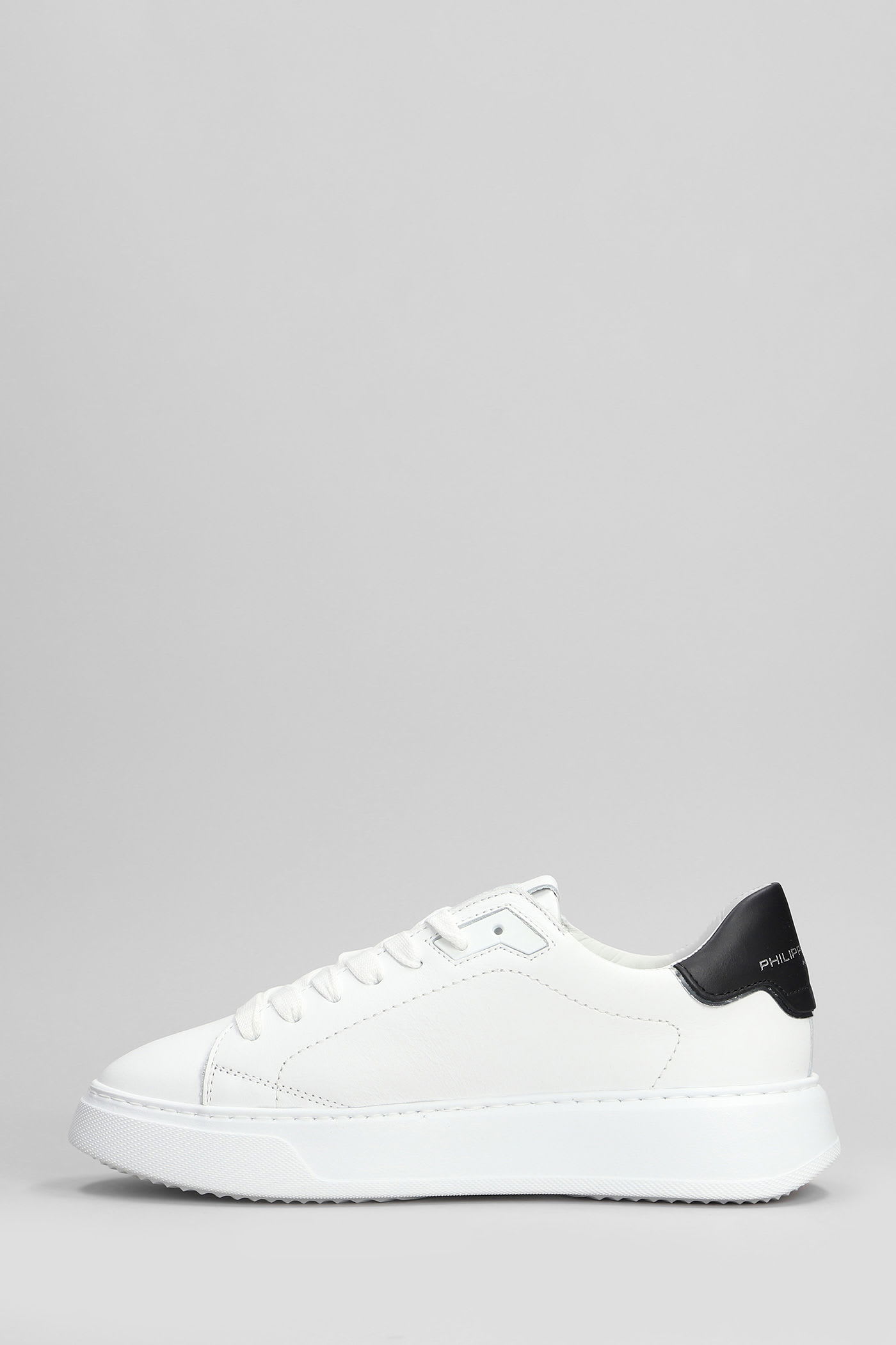 Philippe Model Low Top Leather Sneakers With Perforated Patch In White