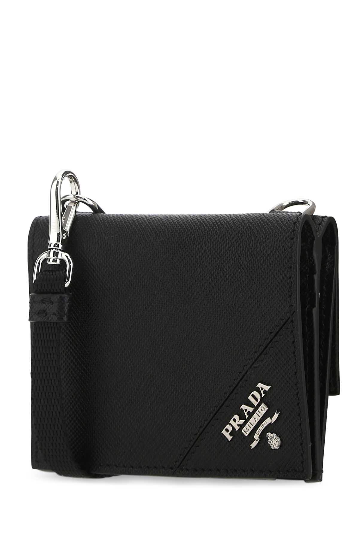 Shop Prada Black Leather Cardholder In F0002
