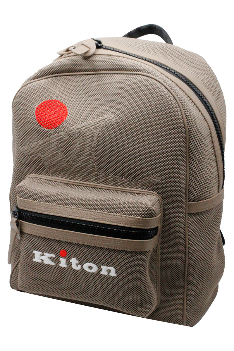 Kiton Backpack In Textured Technical Fabric With Leather Inserts