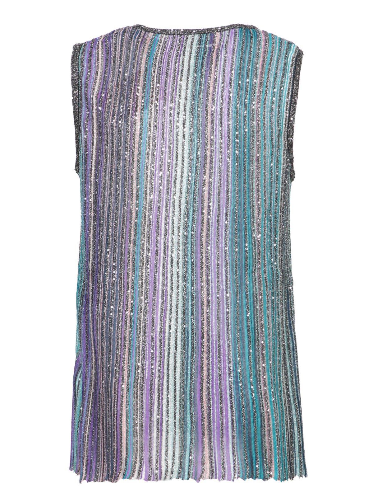 Shop Missoni Sleeveless Sequinned Ribbed Top In Clear Blue