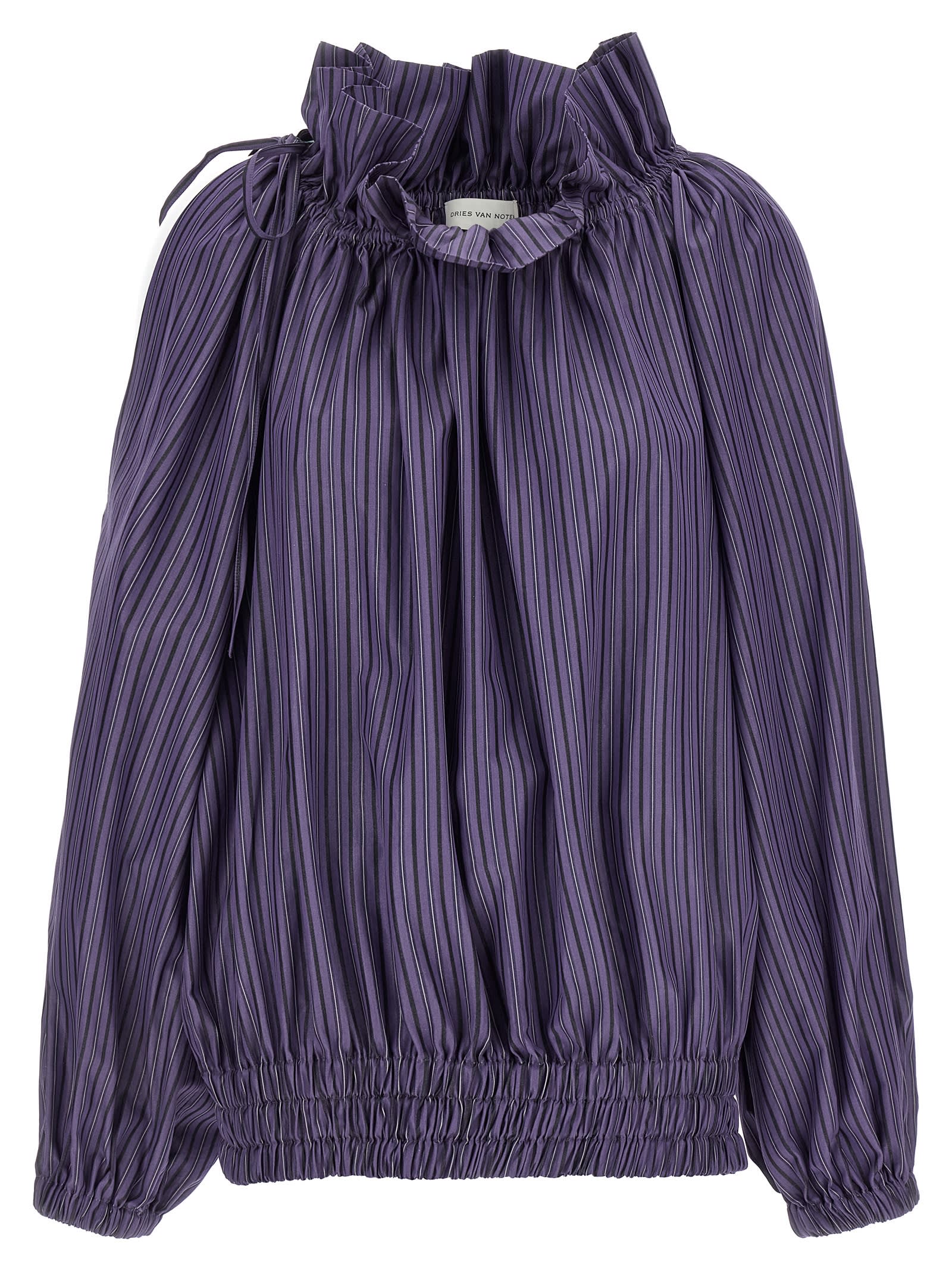 Dries Van Noten Frilled Top With Elasticated Hem And Long Sleeves
