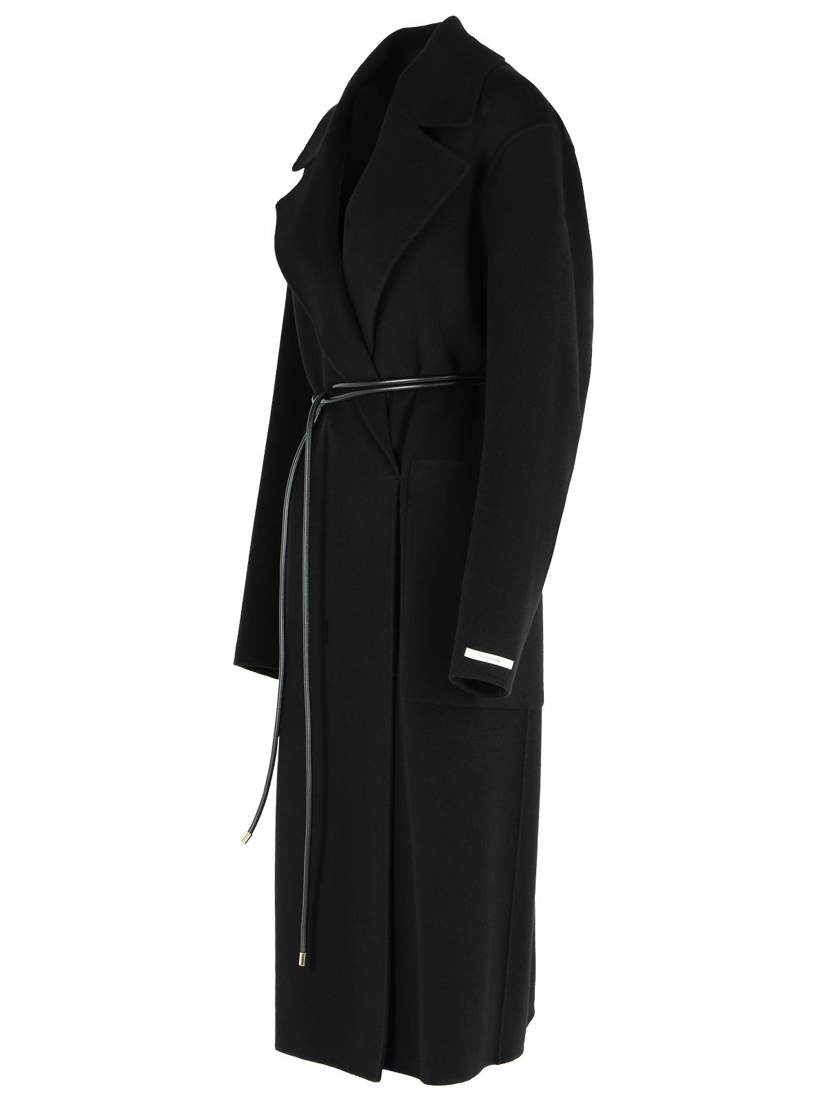 Sportmax Waist Belted Long Coat With Notched Lapels In Black