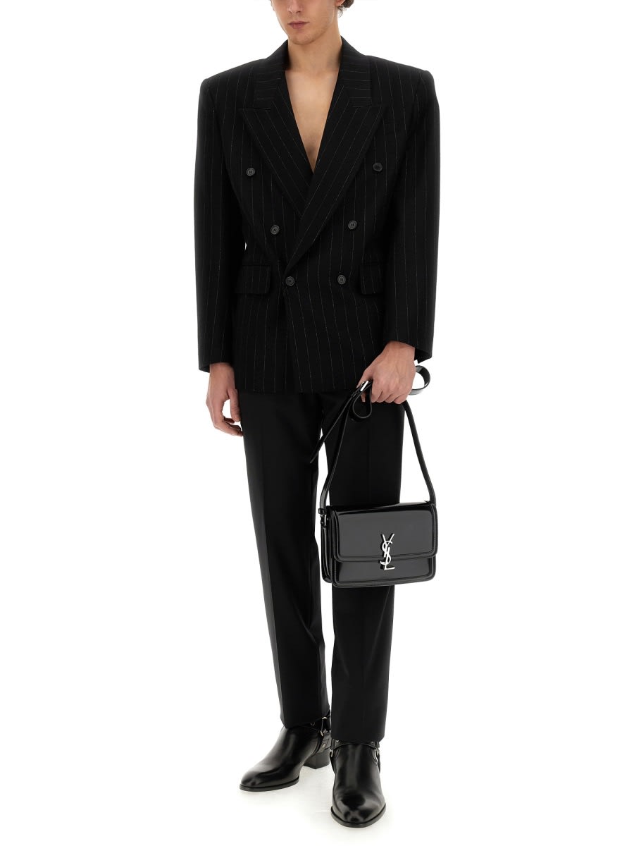 Saint Laurent Oversized Double Breasted Pinstripe Jacket In Black