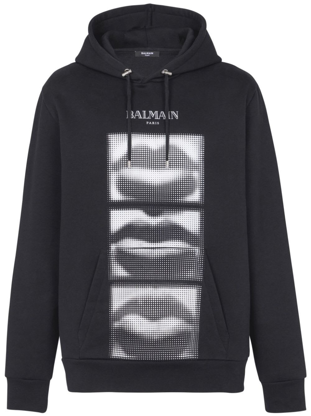 Shop Balmain Lips Print Hoodie In Eab Black White