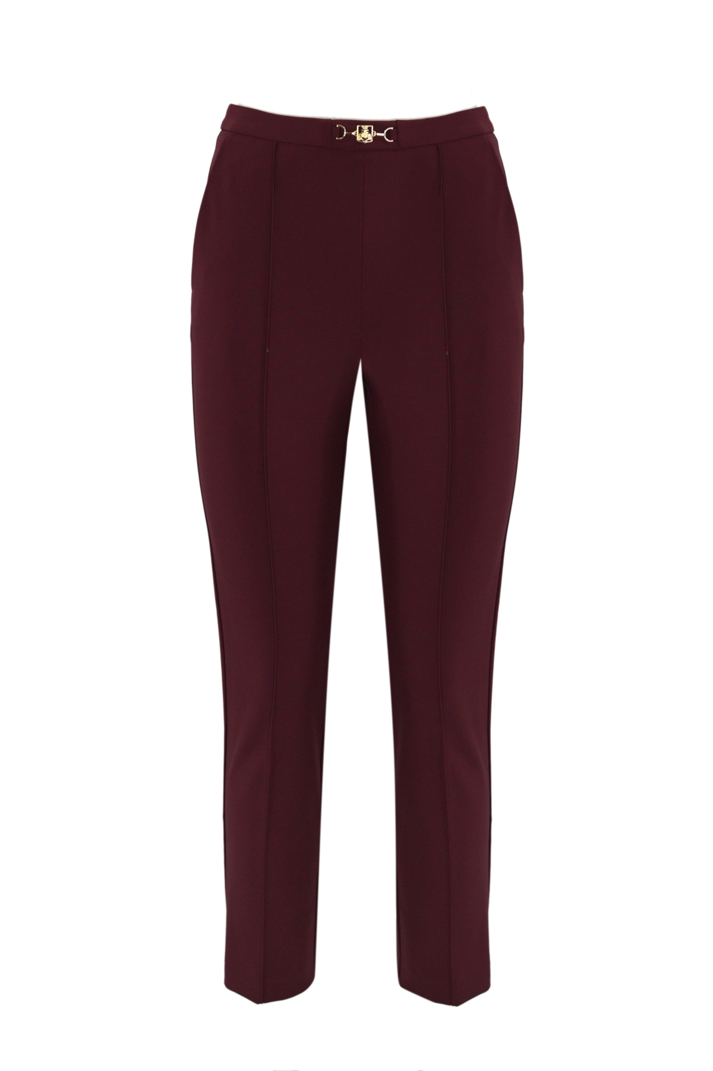 Shop Elisabetta Franchi Technical Fabric Trousers With Horsebit In Rouge Noir