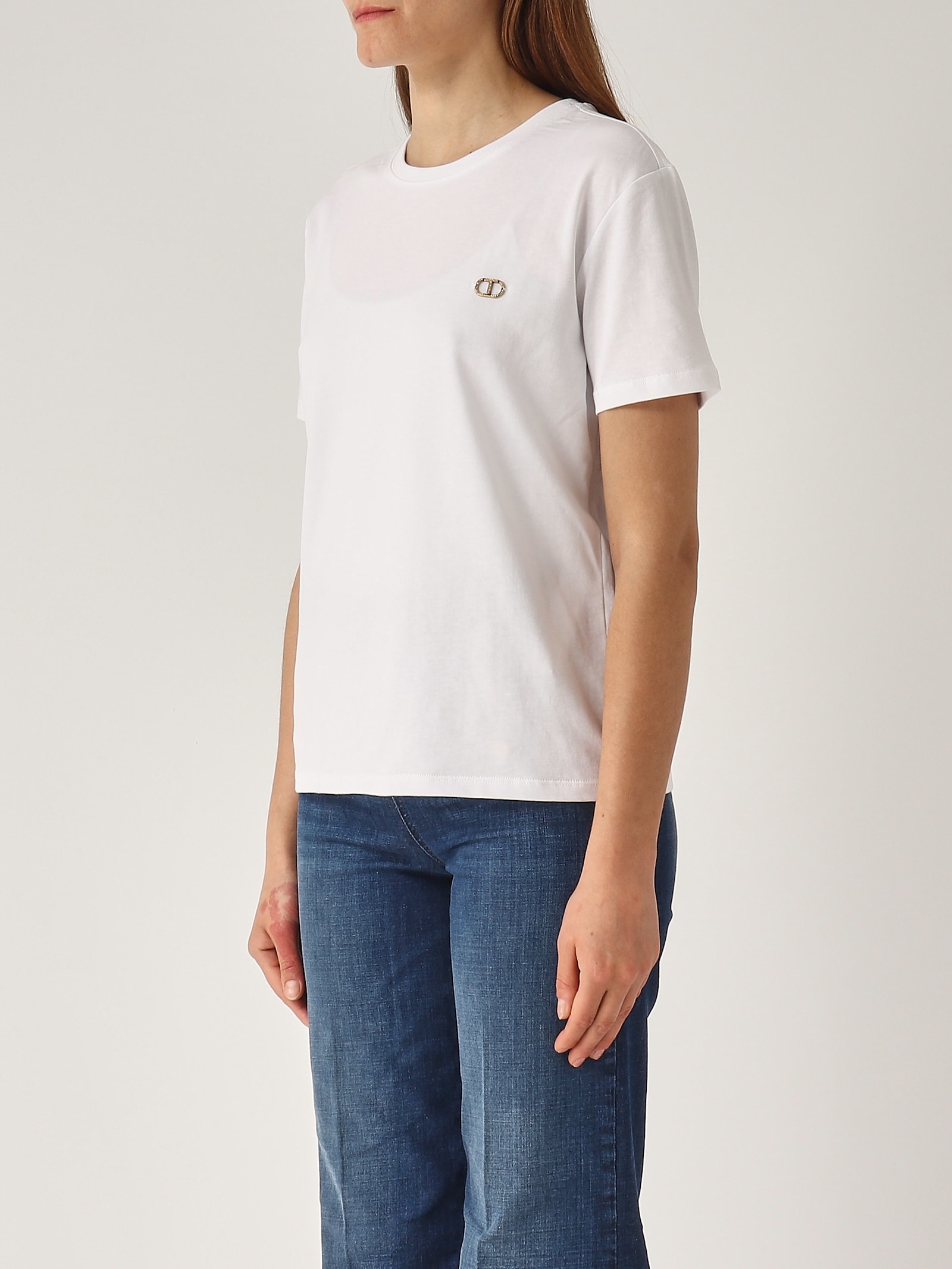 Twinset T-shirt Con Oval-t Metallico T-shirt In Bianco