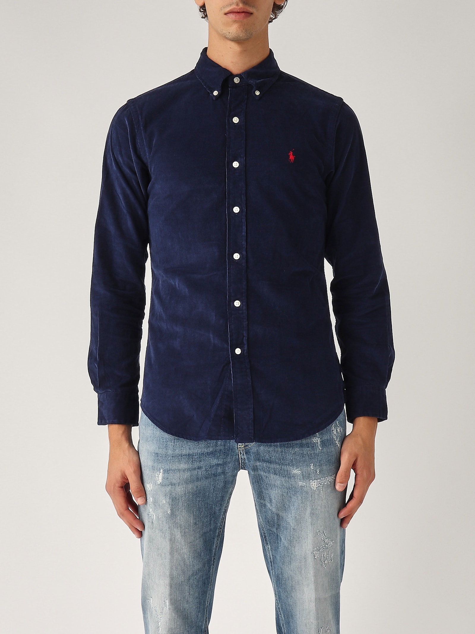 Shop Polo Ralph Lauren Camicia In Velluto Shirt In Navy