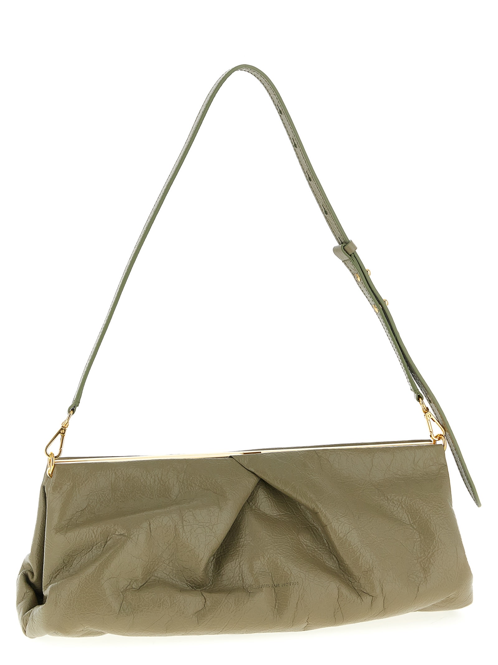 Dries Van Noten Large Textured Clutch Adjustable Strap In Green