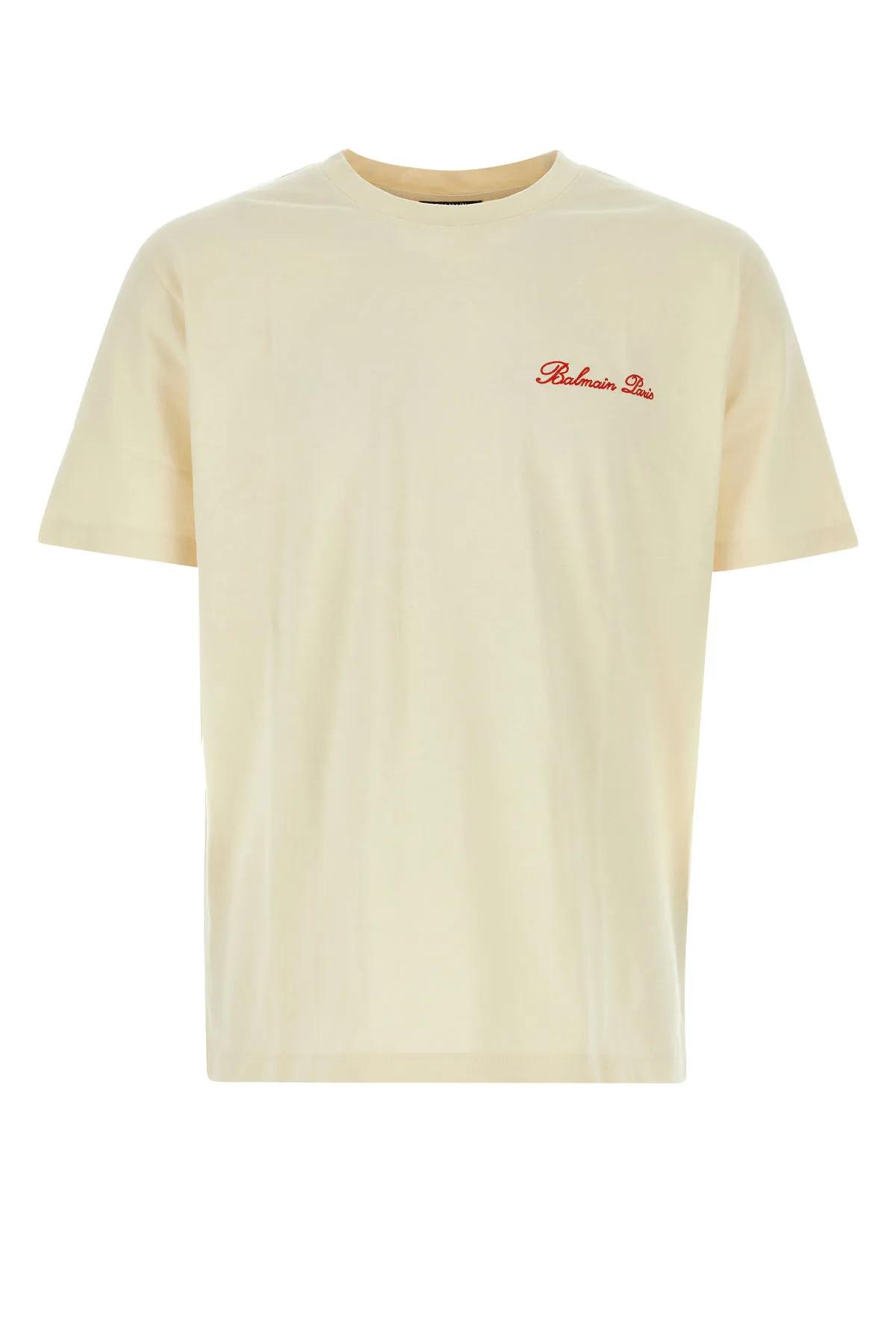 Shop Balmain Sand Cotton T-shirt In White