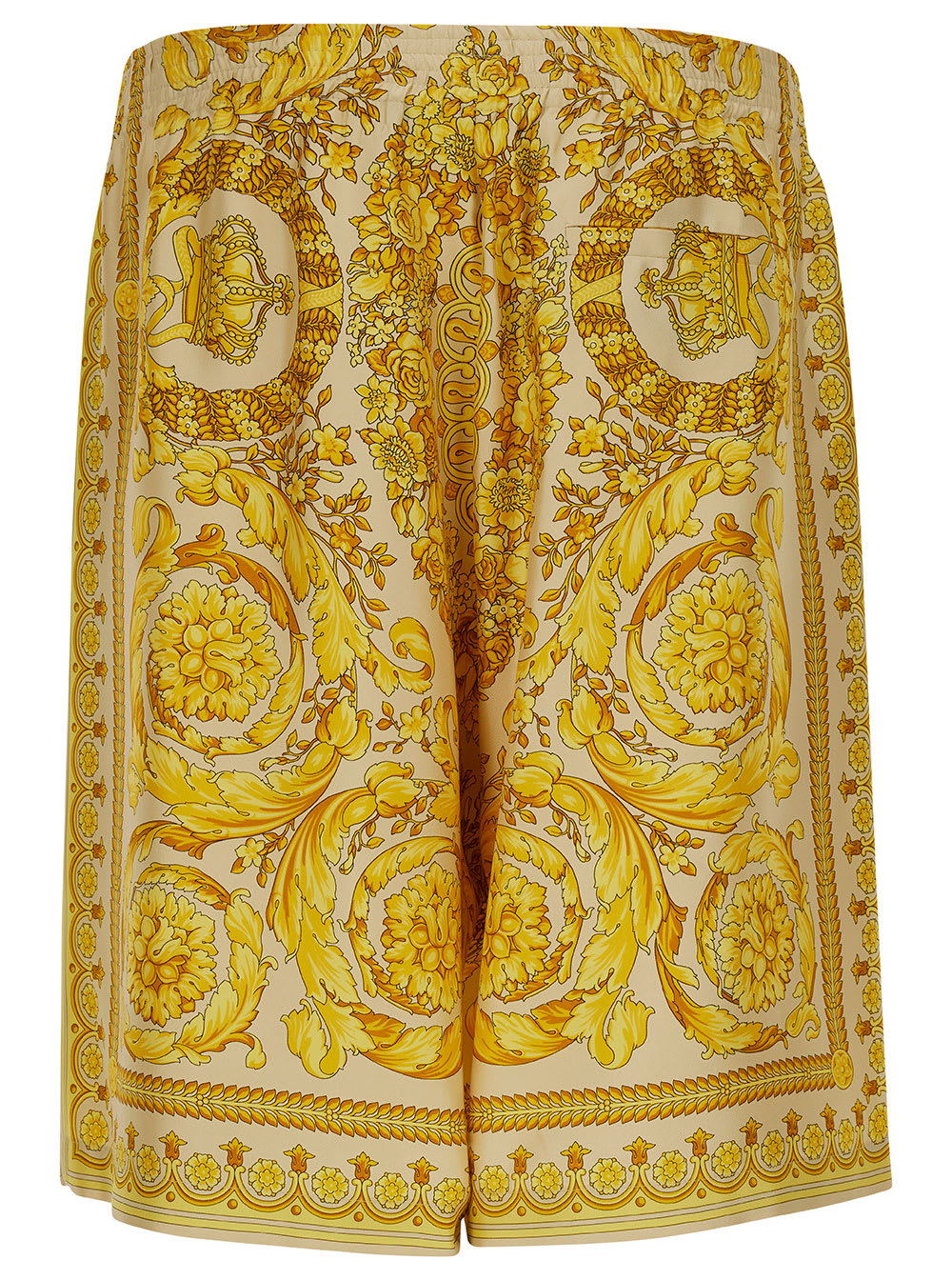Shop Versace Silk Barocco Champagne Print In Yellow