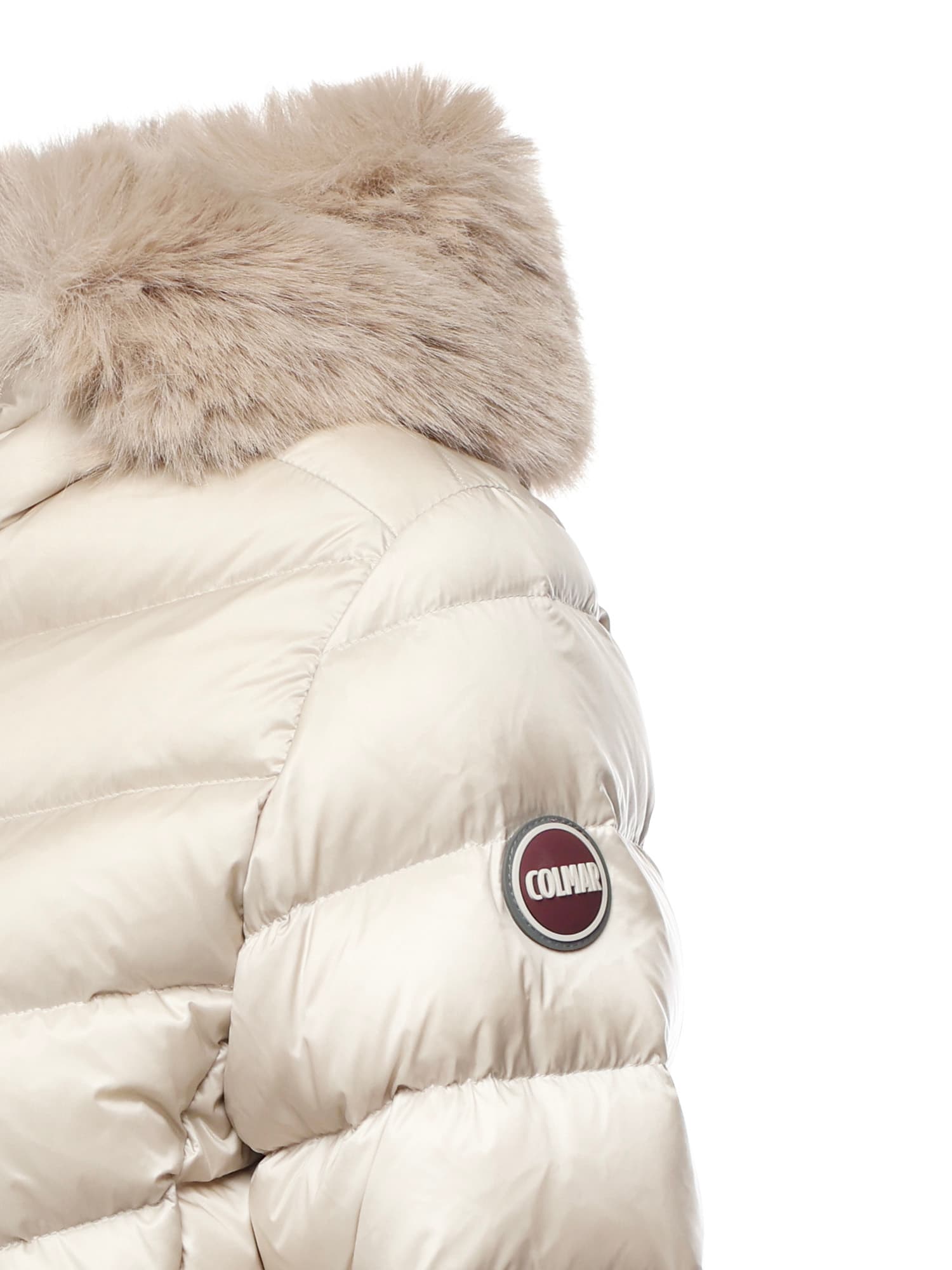 Colmar Quilted Down Jacket With Faux Fur In Neutral