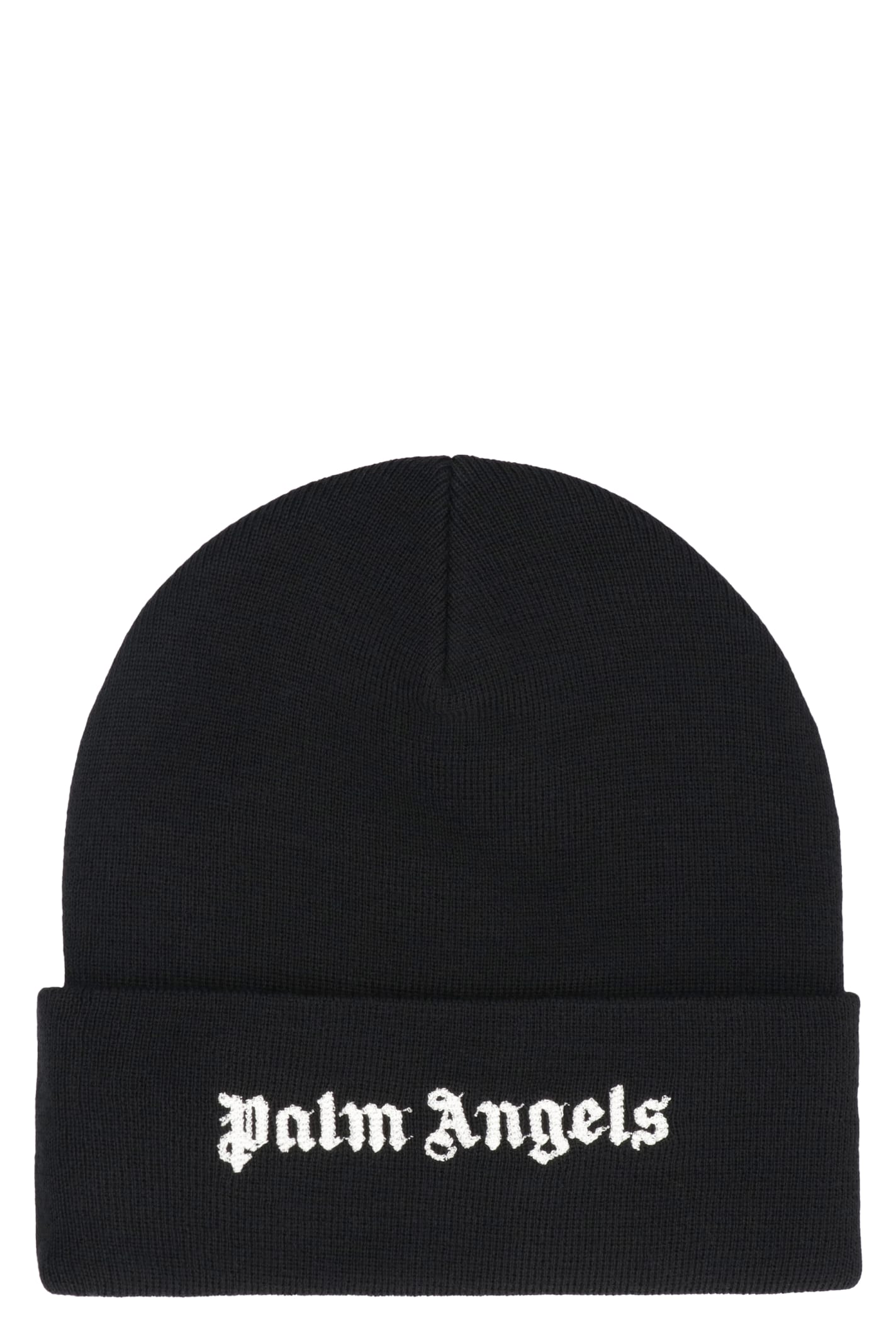 Palm Angels Ribbed Knit Beanie In Black