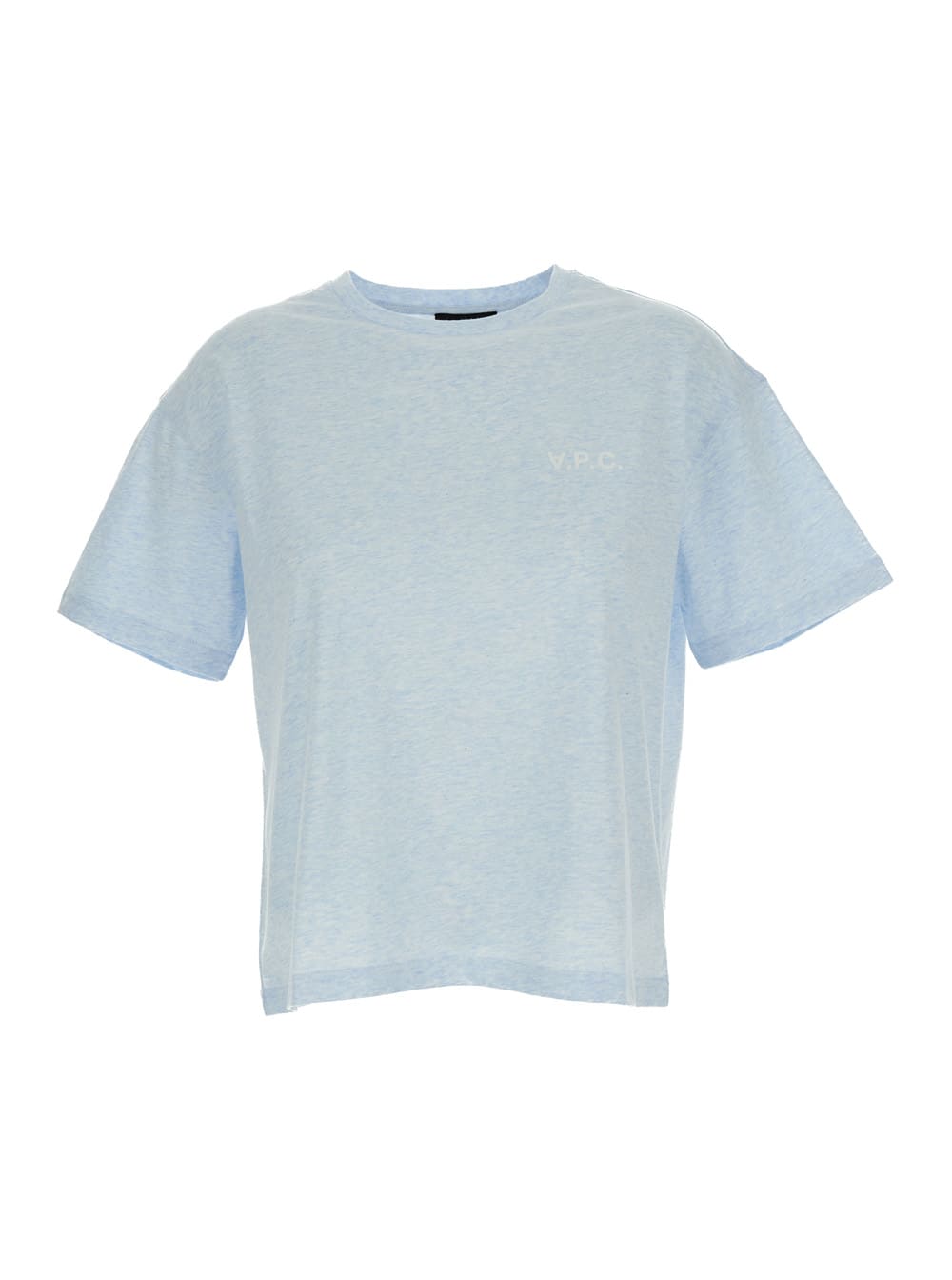 Apc A.p.c. Light-blue Round Neck T-shirt With Printed Logo In Cotton Woman In Light Blue