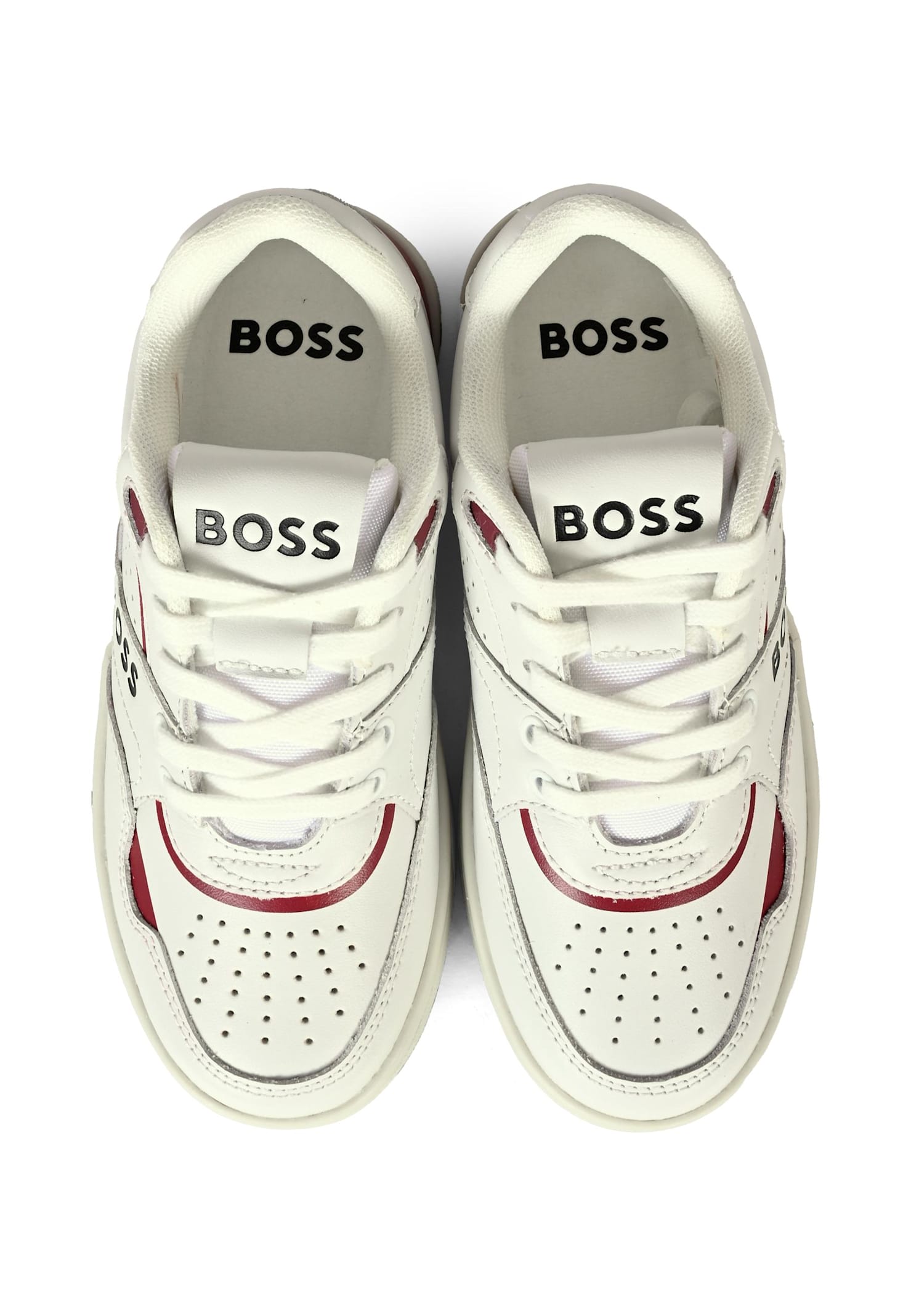 Hugo Boss Ivory Sneakers For Boy With Logo In Red