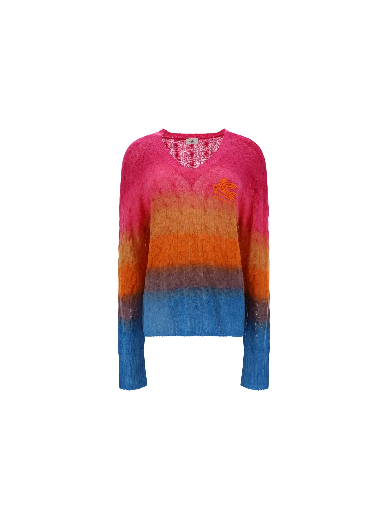 Etro Multicolor Wool Knit V-neck Sweater In Black