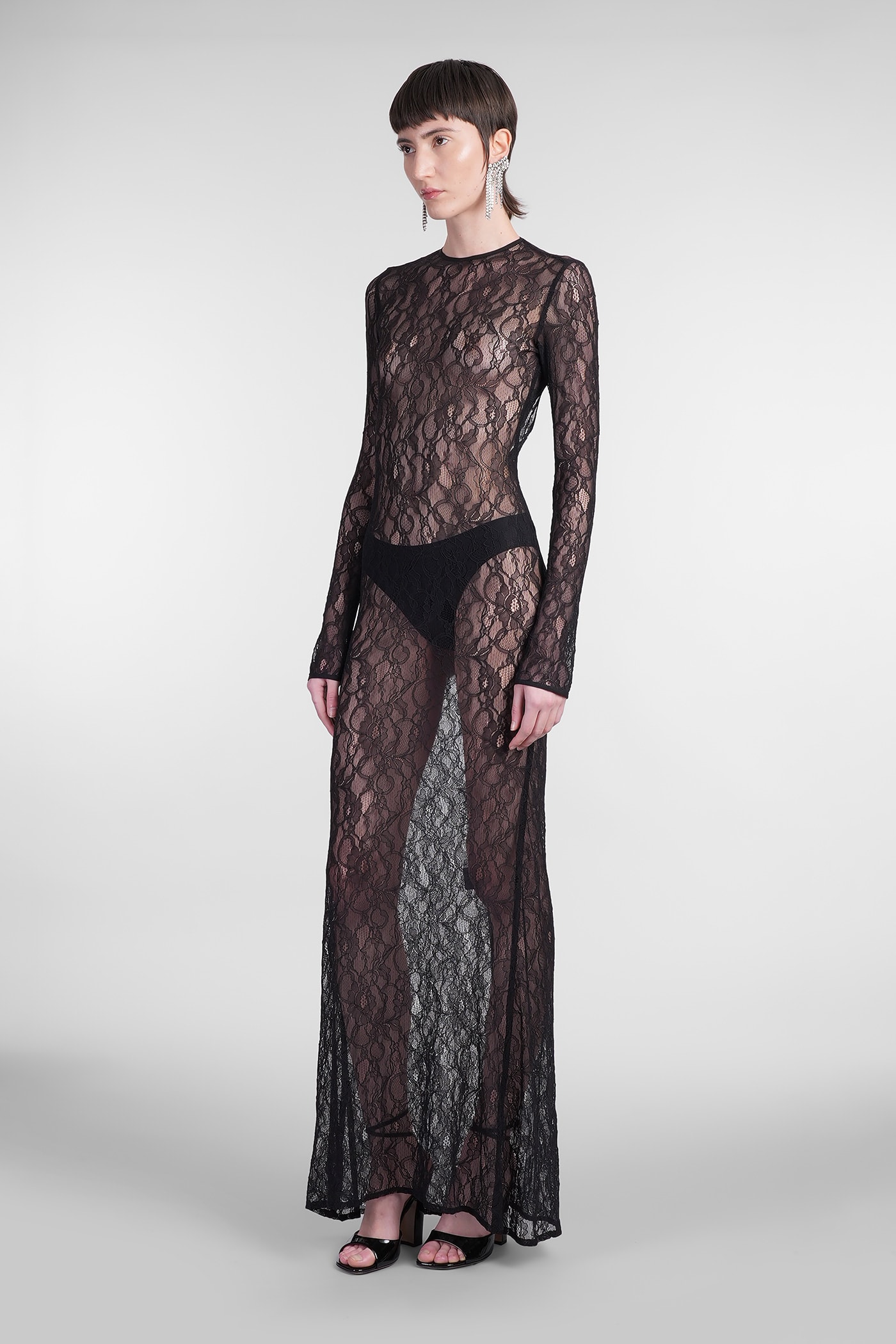 Laneus Chantilly Lace Maxi Dress In Black