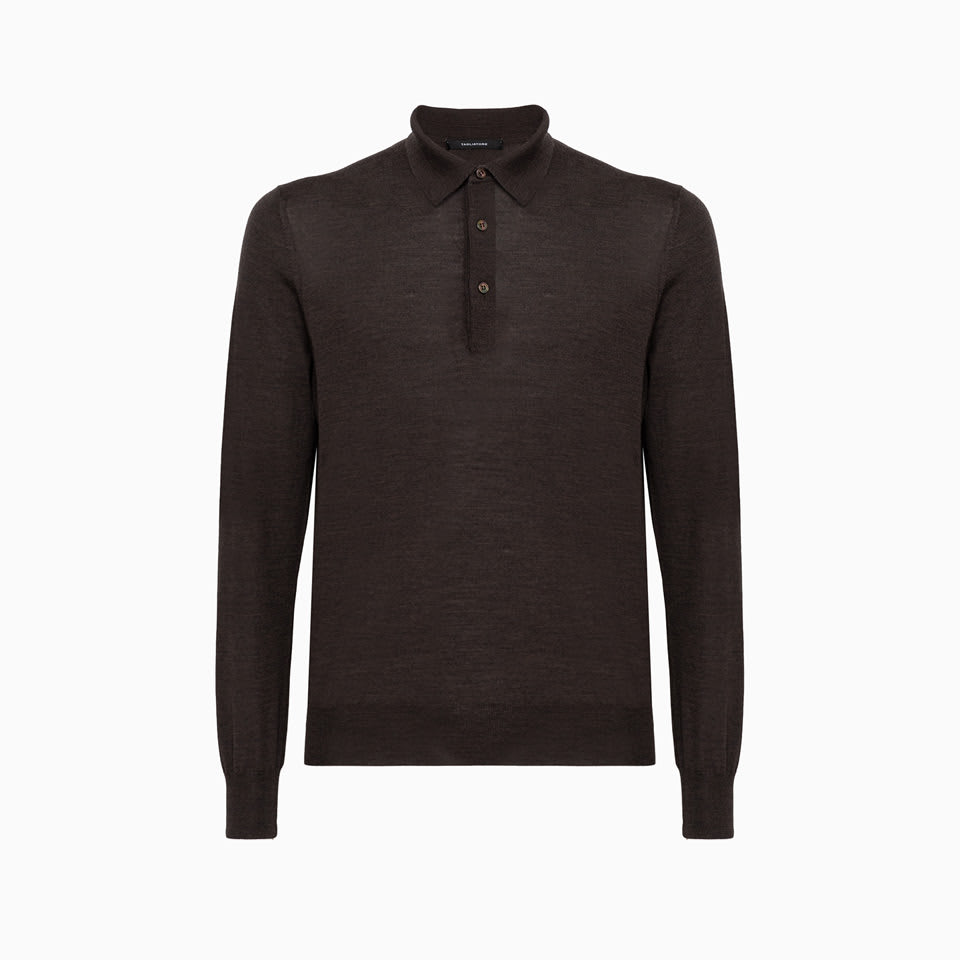 Tagliatore Button-fastening Virgin Wool Polo Shirt In Marrone