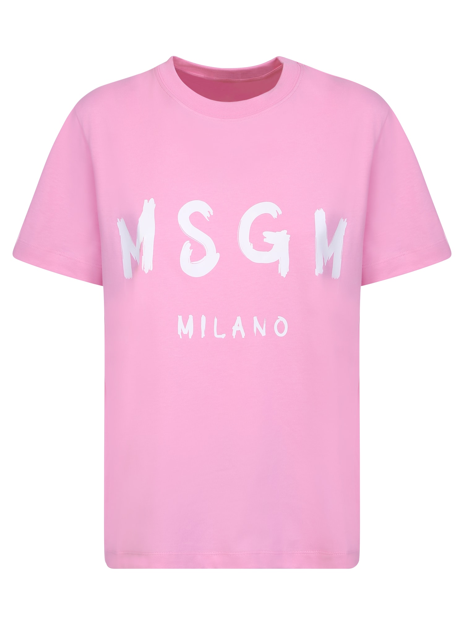 Shop Msgm Pink And White Logo T-shirt