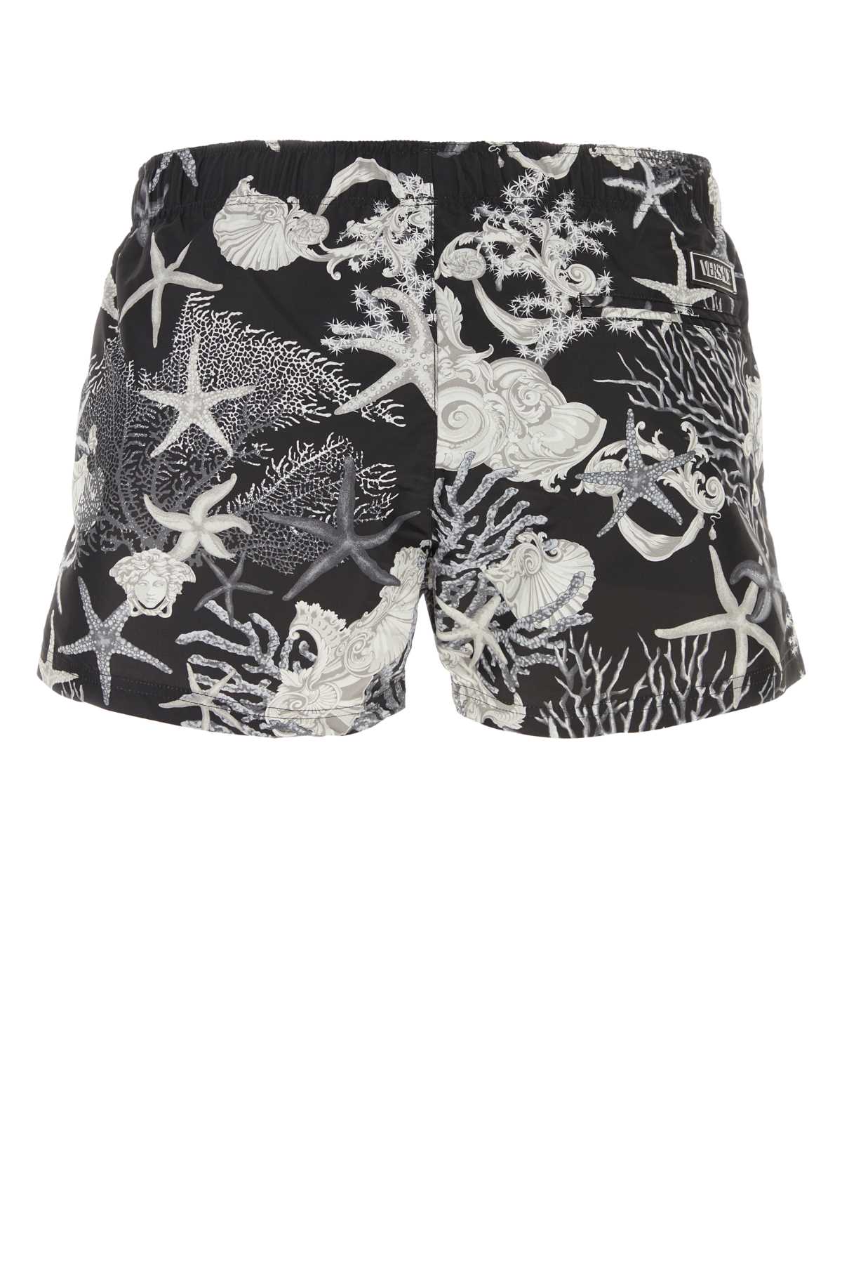 Shop Versace Printed Polyester Swimming Shorts In Blackconcretebone