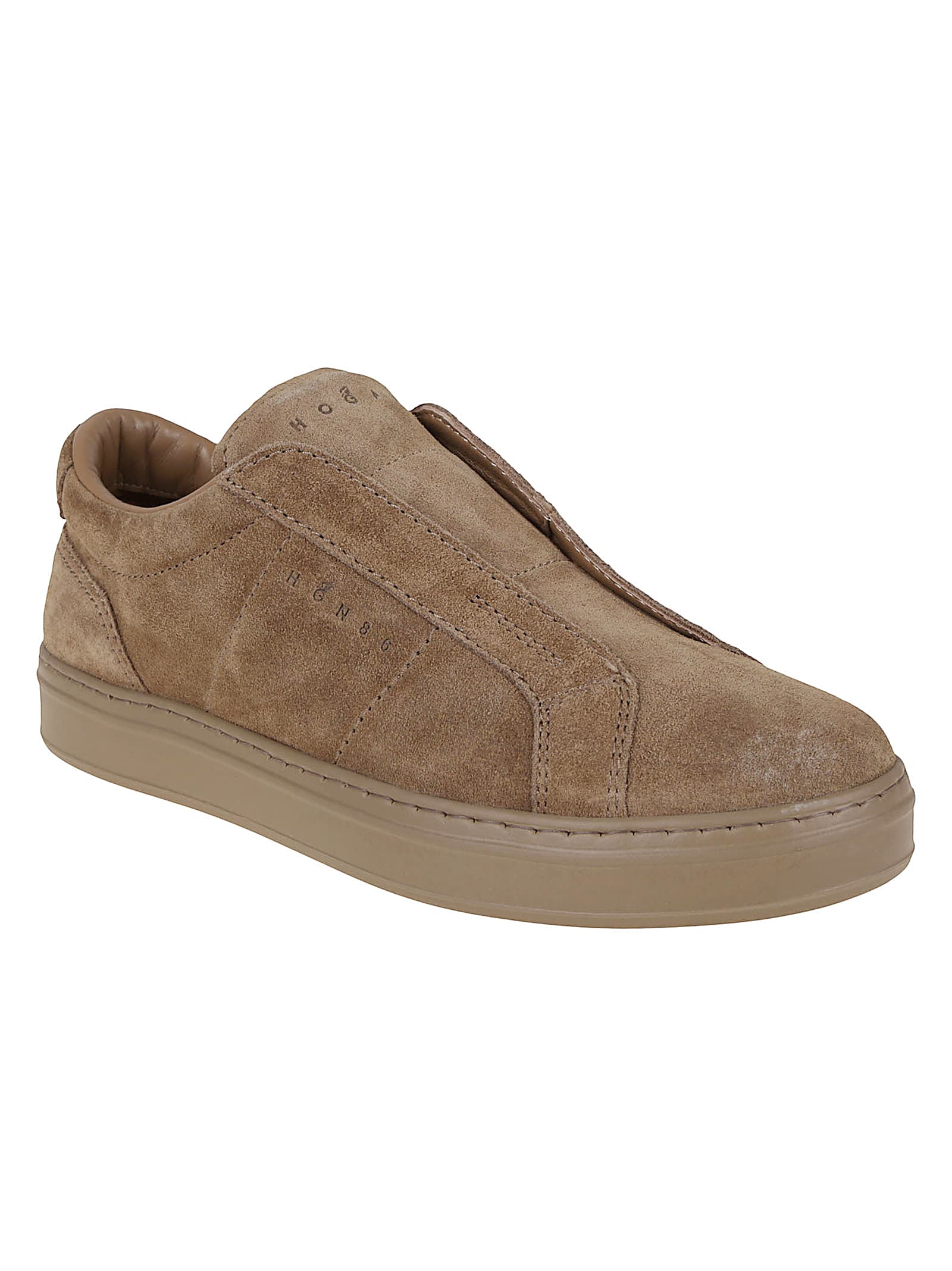 Hogan Brown Slip-on Leather Sneakers With Debossed Branding