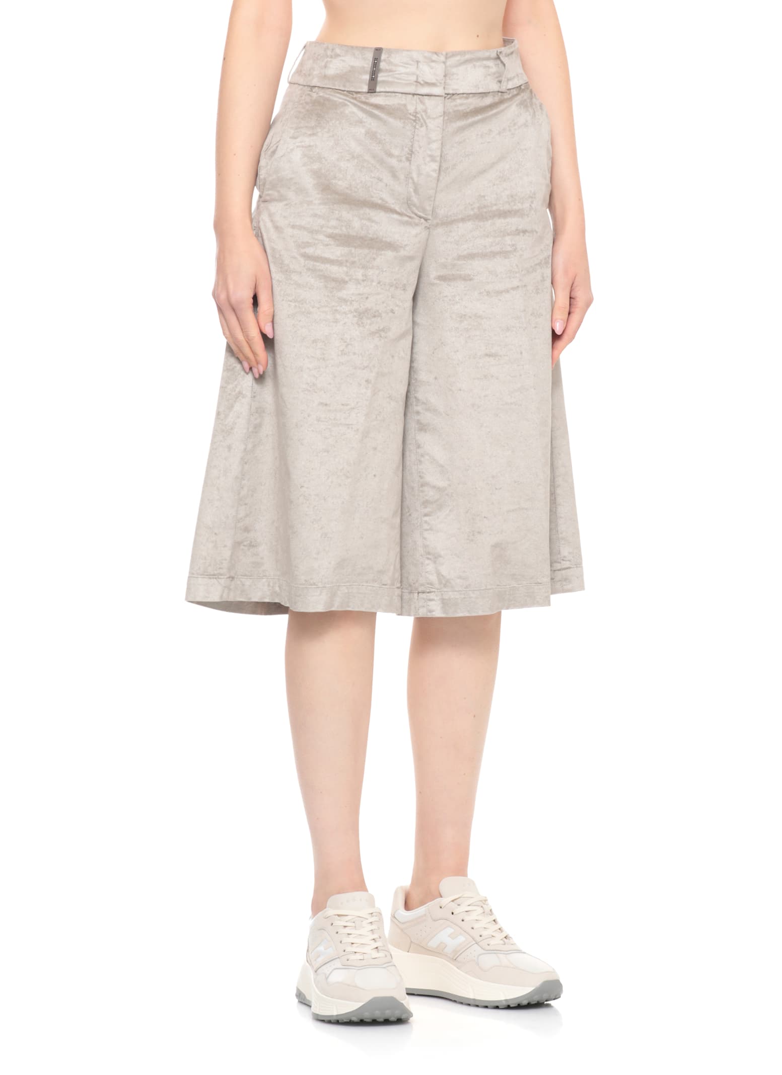 Peserico Wide Leg Trousers Leather Detail In Gray