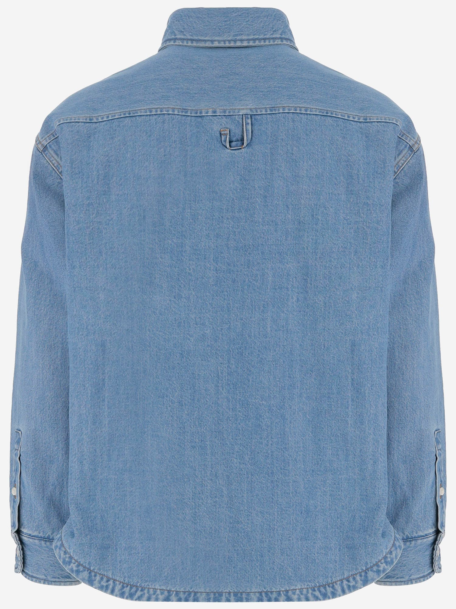 Jacquemus Embroidered Pocket Denim Shirt In Blue