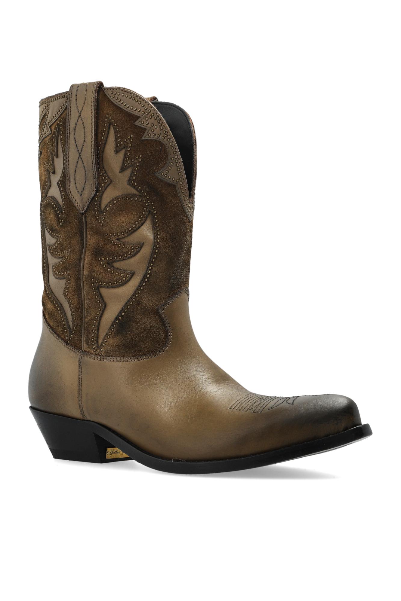 Golden Goose Two-tone Western Style Boots With Stitching Embellishments In Animal Print