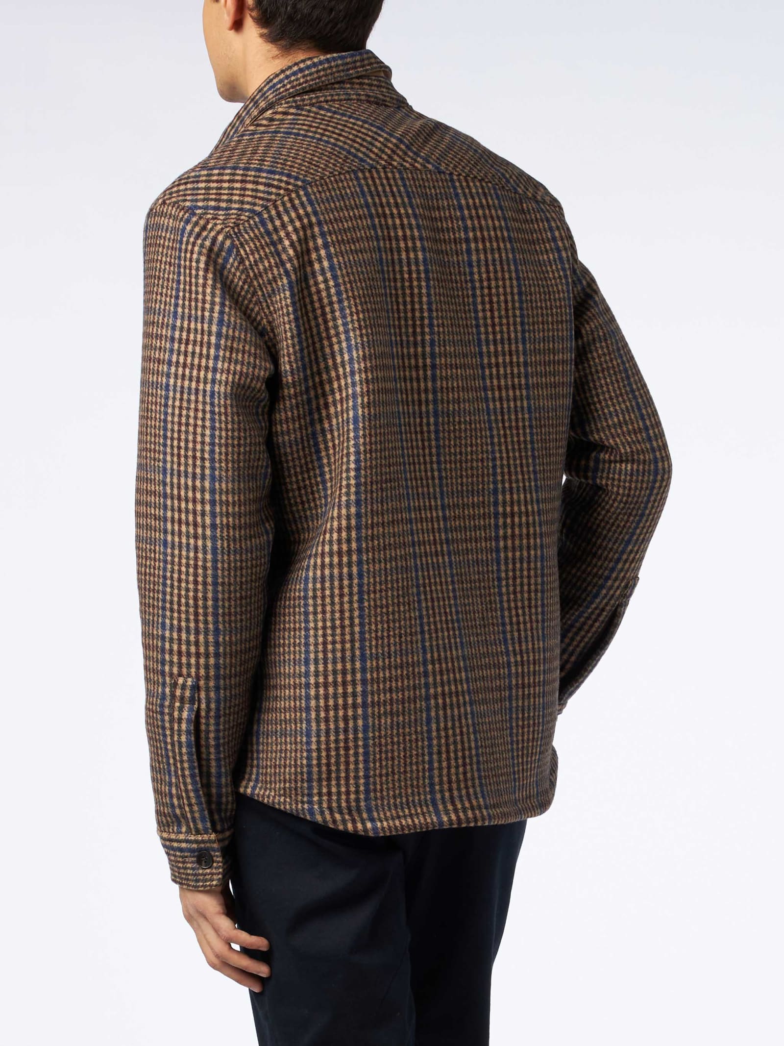 Shop Mc2 Saint Barth Man Wooly Prince Of Wales Overshirt With Pockets And Patches In Brown