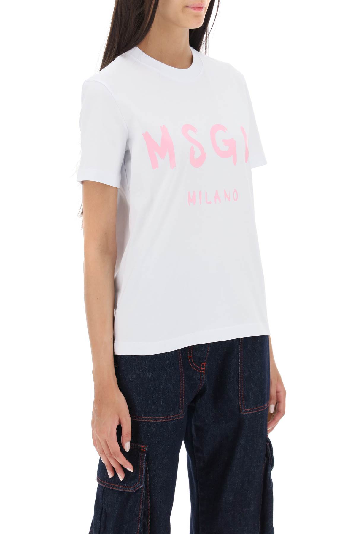 Shop Msgm T-shirt With Brushed Logo In White