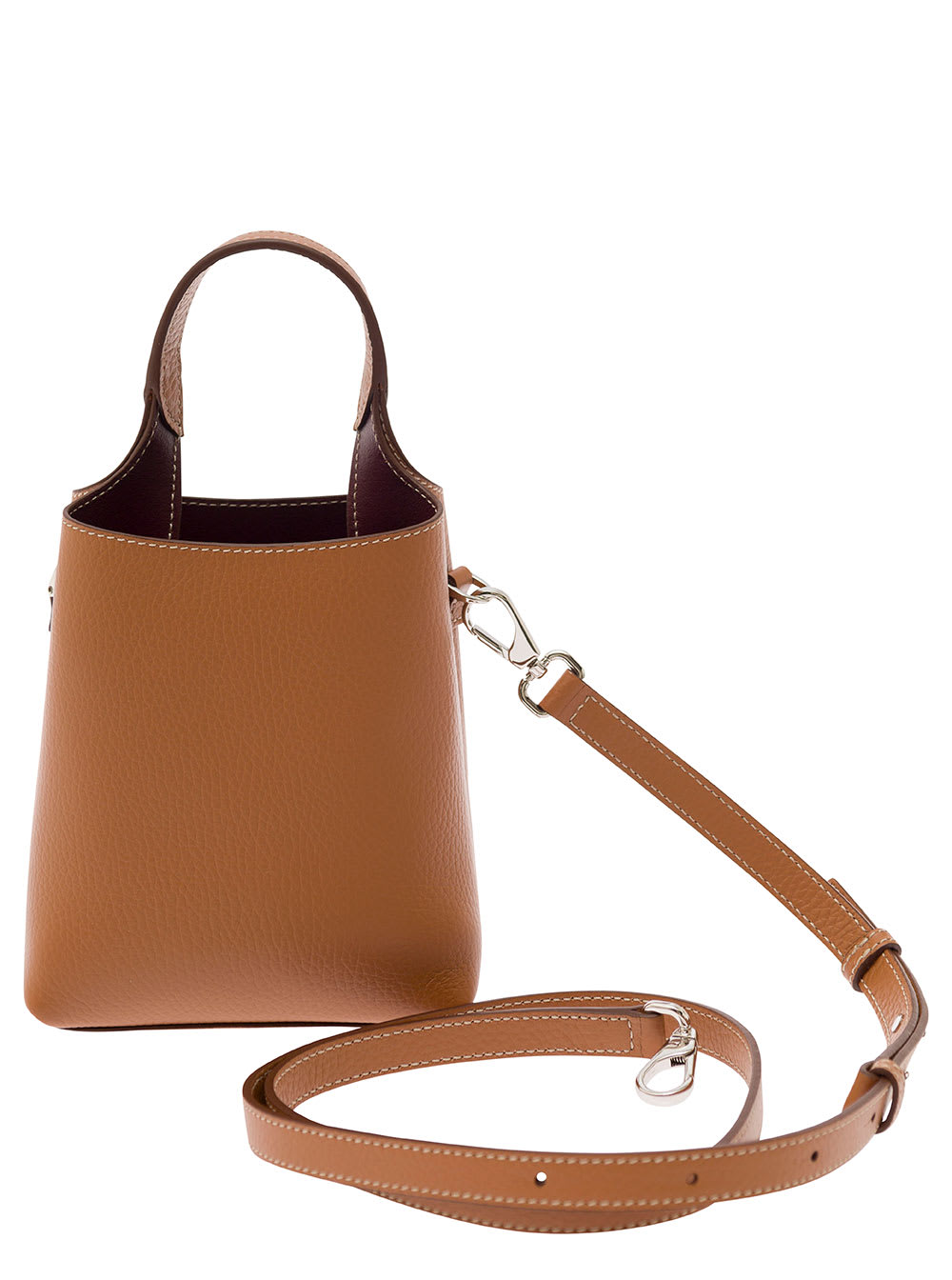 Shop Tod's Brown Tote Bag With T Timeless Pendant In Hammered Leather Woman