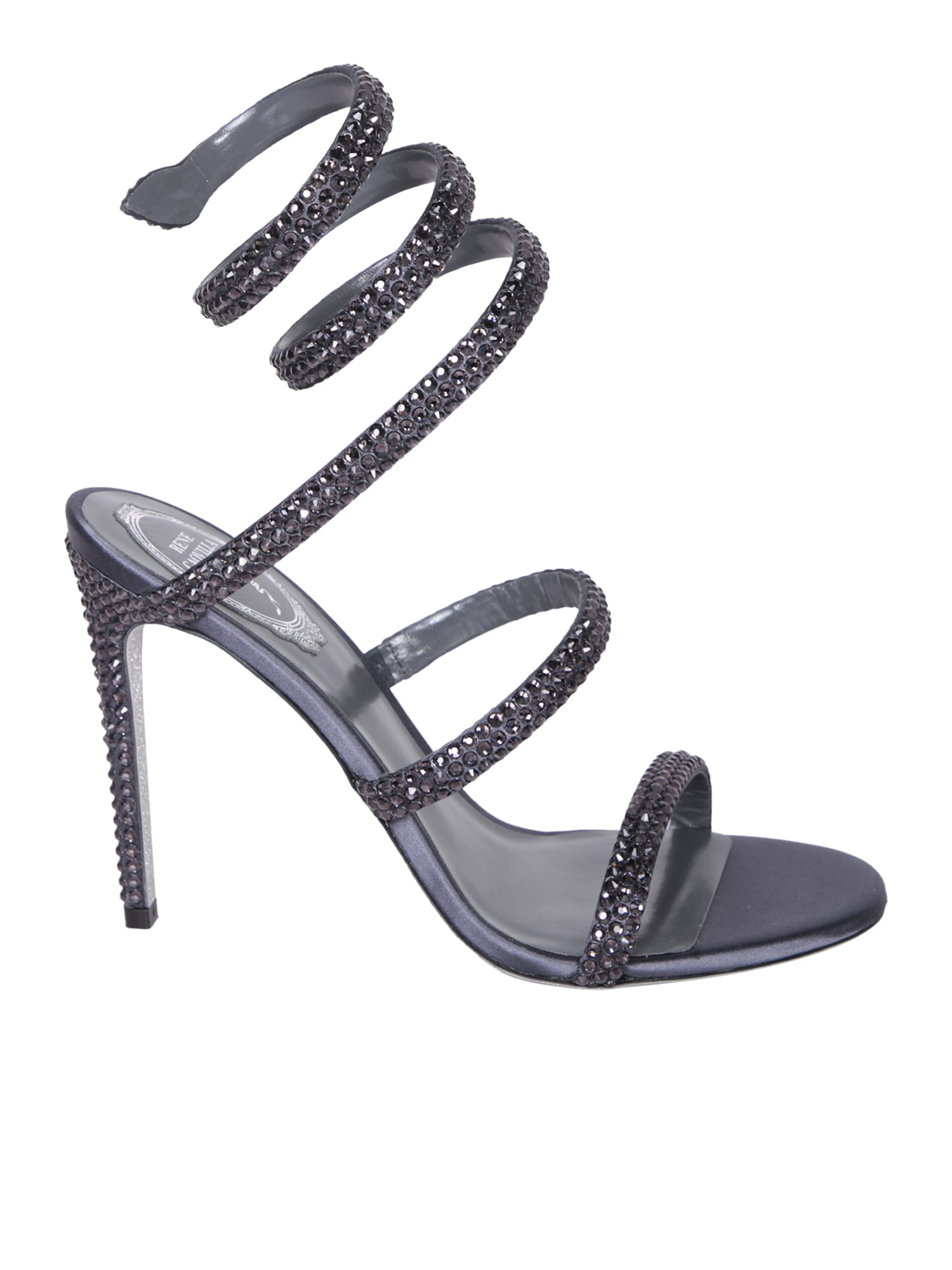 Shop René Caovilla Cleo Satin Strass Dark Grey Sandals