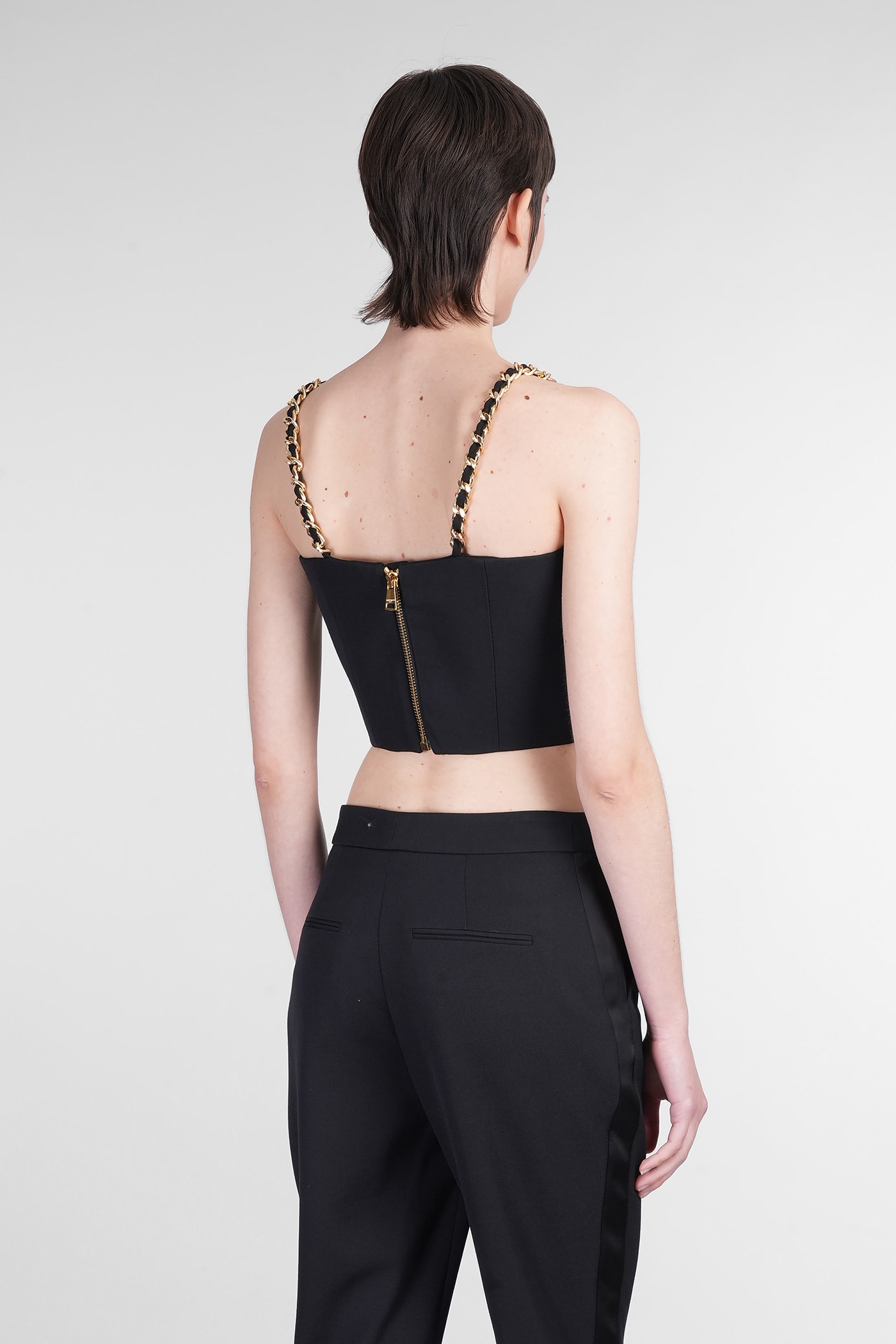 Balmain Black Chain Straps Bustier Top In Black