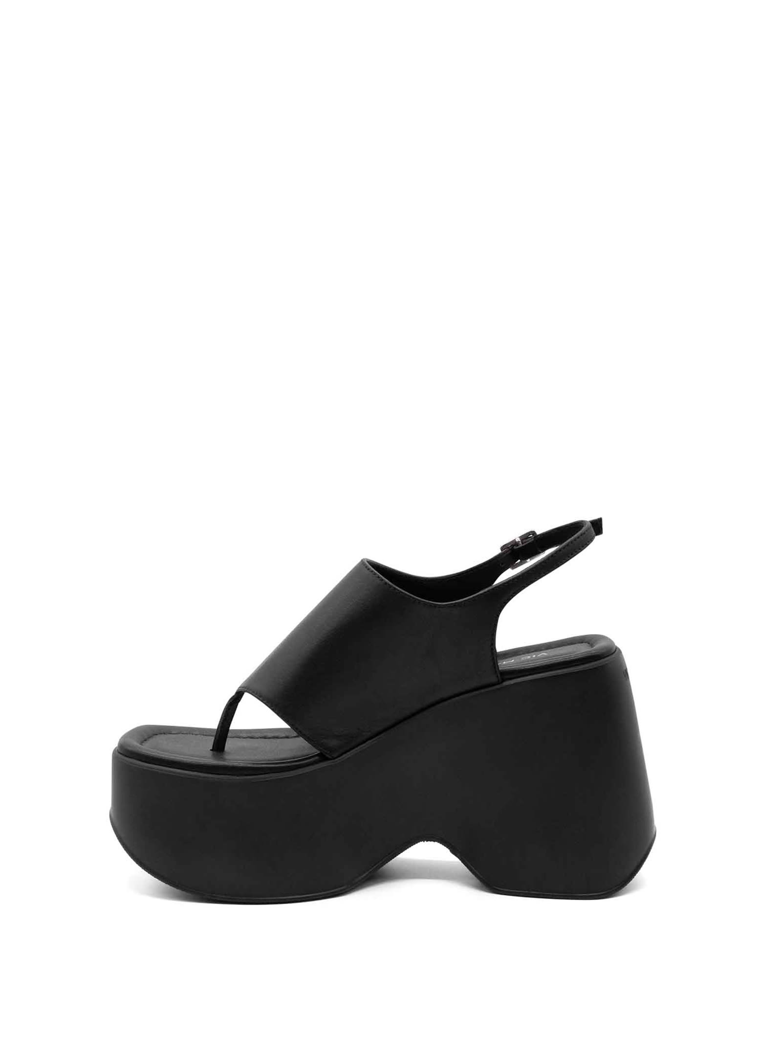 Shop Vic Matie Black Leather Flip-flops With Wedge In Nero