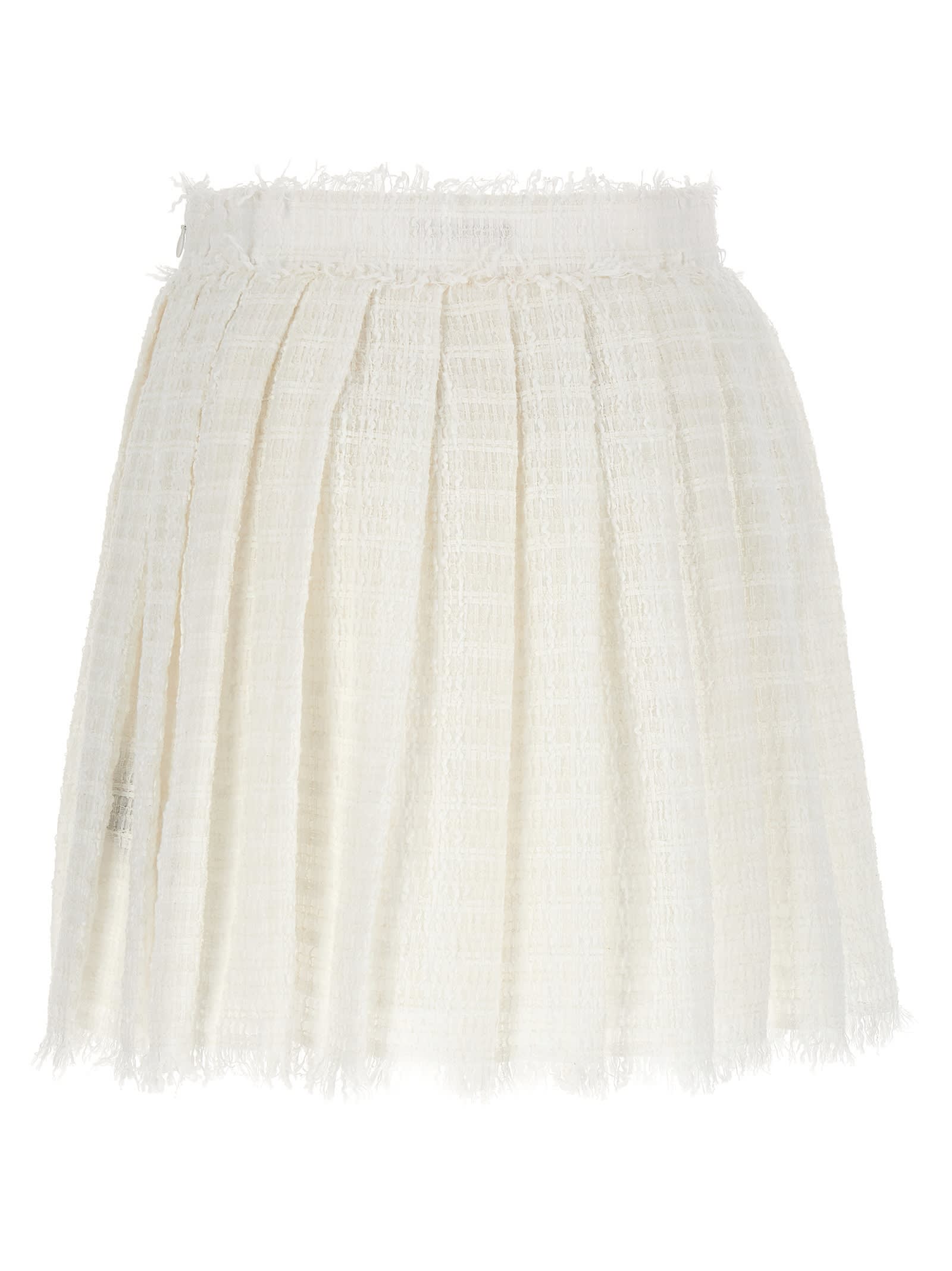 Balmain Tweed High-waisted Pleated Mini Skirt In White